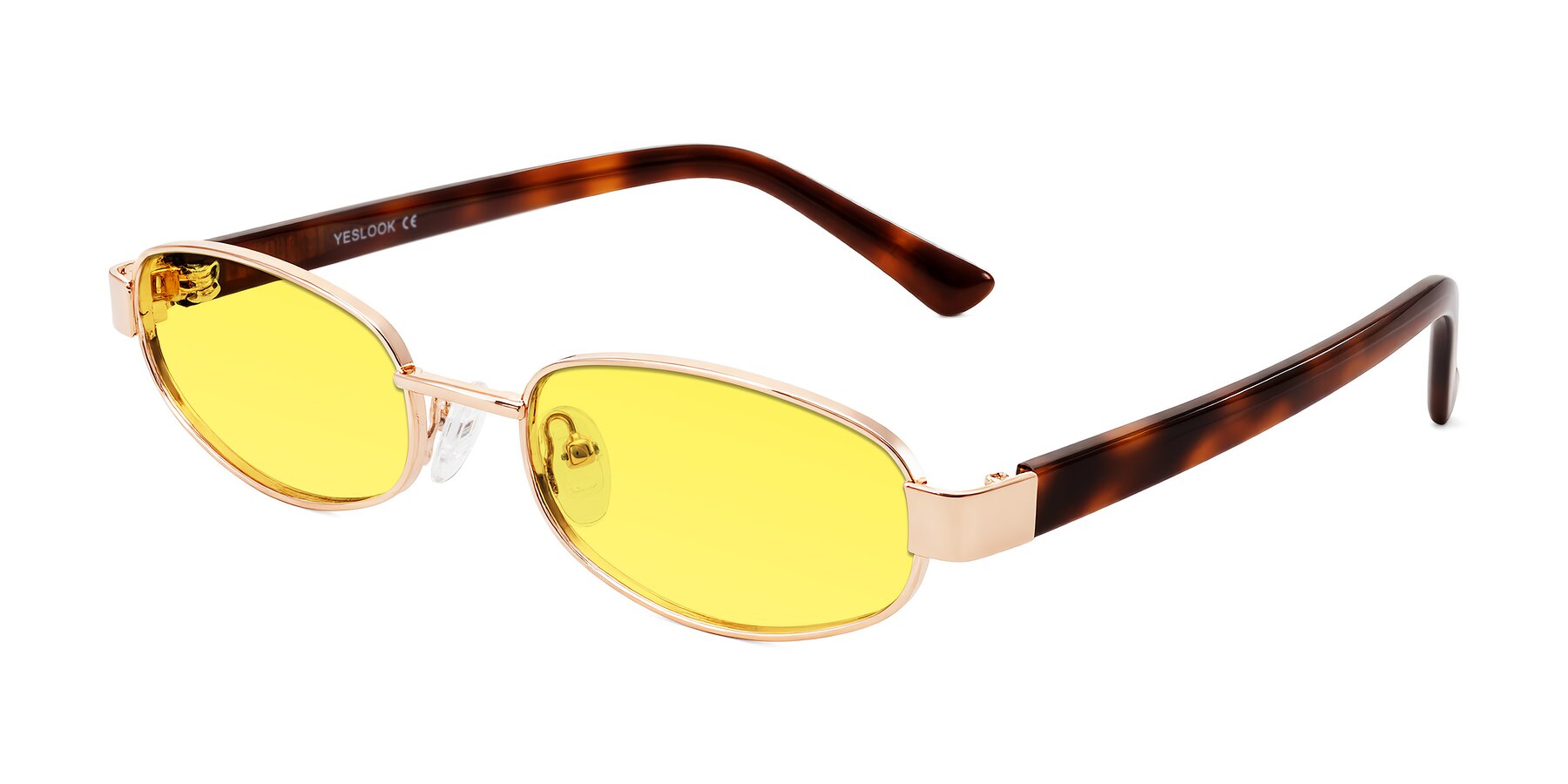 Angle of Selby in Rose Gold with Medium Yellow Tinted Lenses