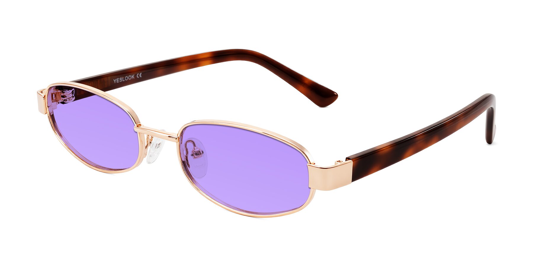 Angle of Selby in Rose Gold with Medium Purple Tinted Lenses