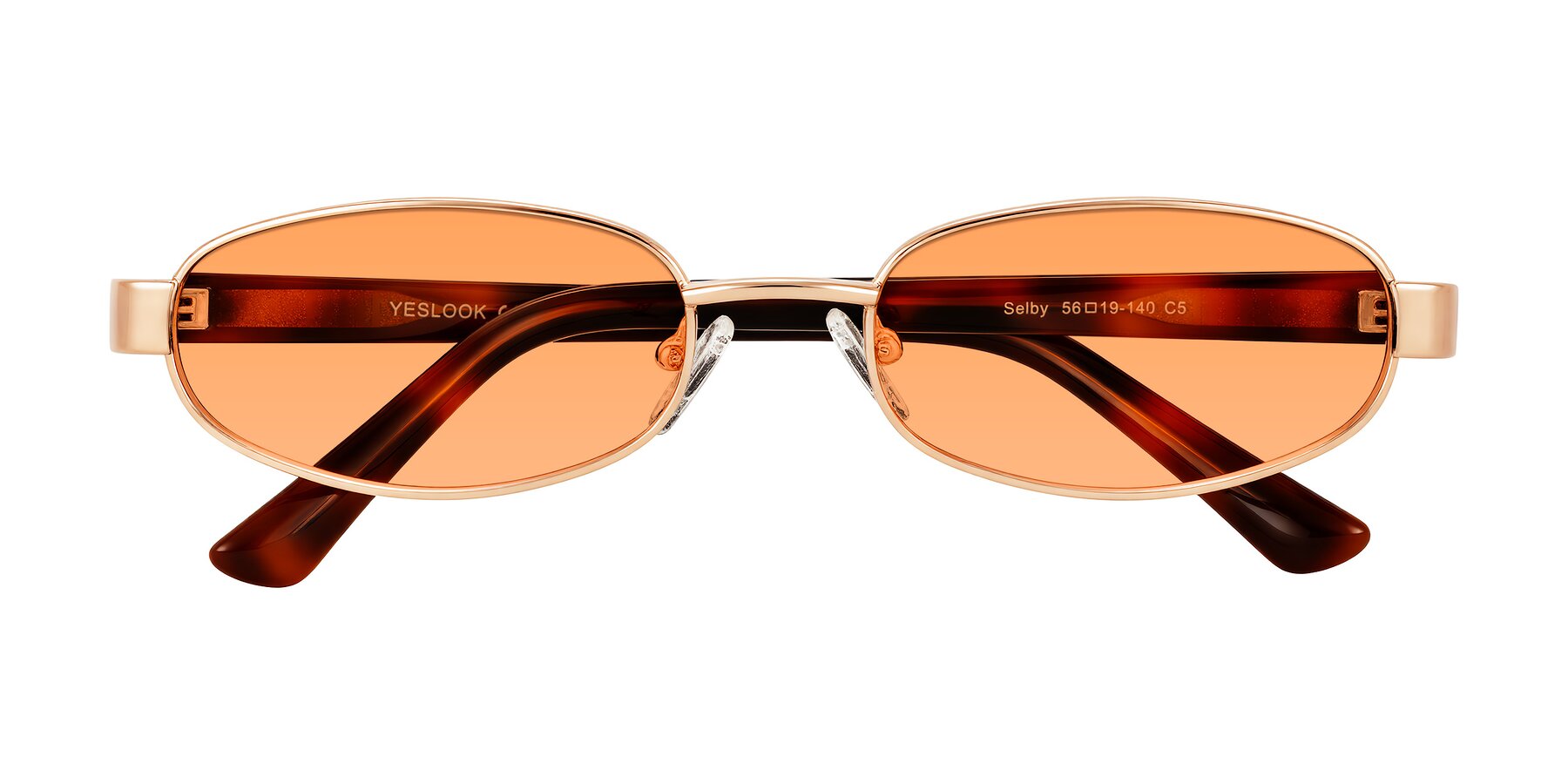Folded Front of Selby in Rose Gold with Medium Orange Tinted Lenses
