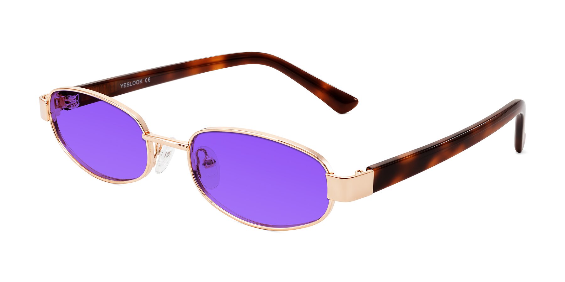Angle of Selby in Rose Gold with Purple Tinted Lenses
