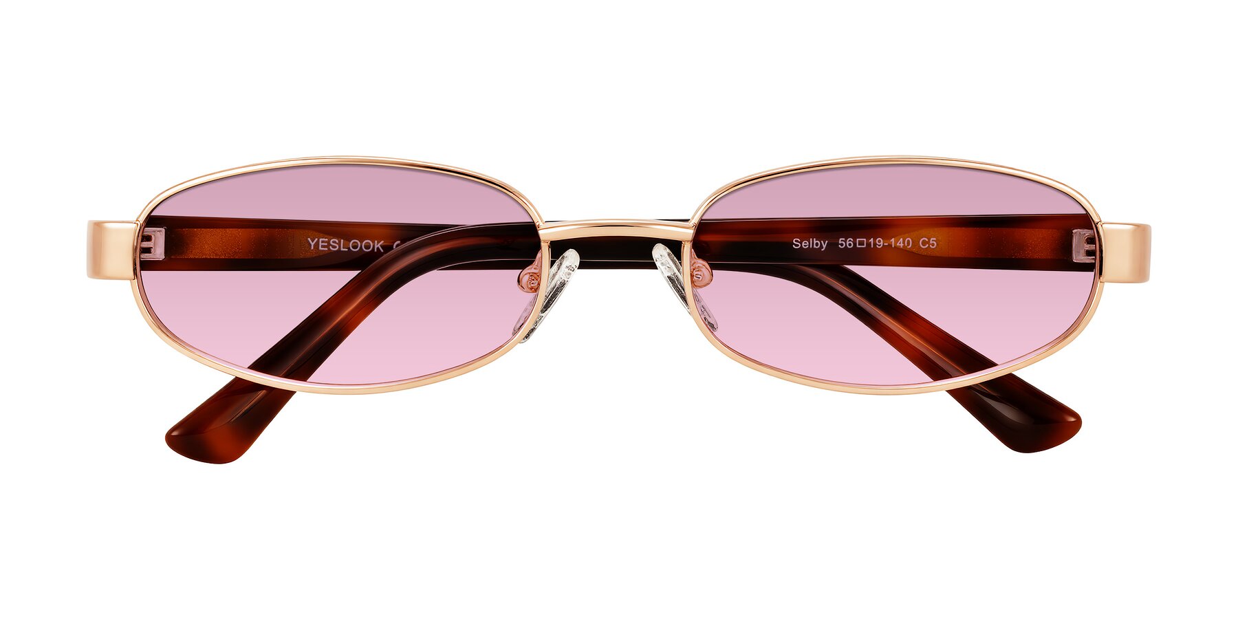 Folded Front of Selby in Rose Gold with Light Wine Tinted Lenses
