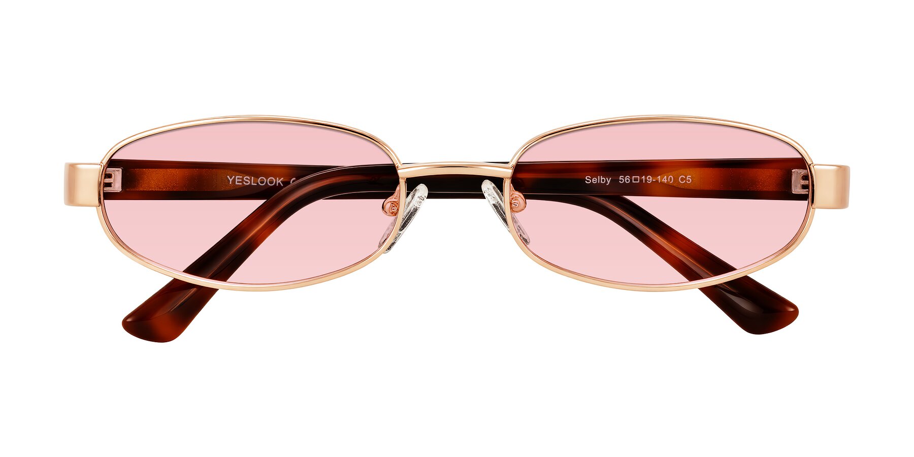 Folded Front of Selby in Rose Gold with Light Garnet Tinted Lenses