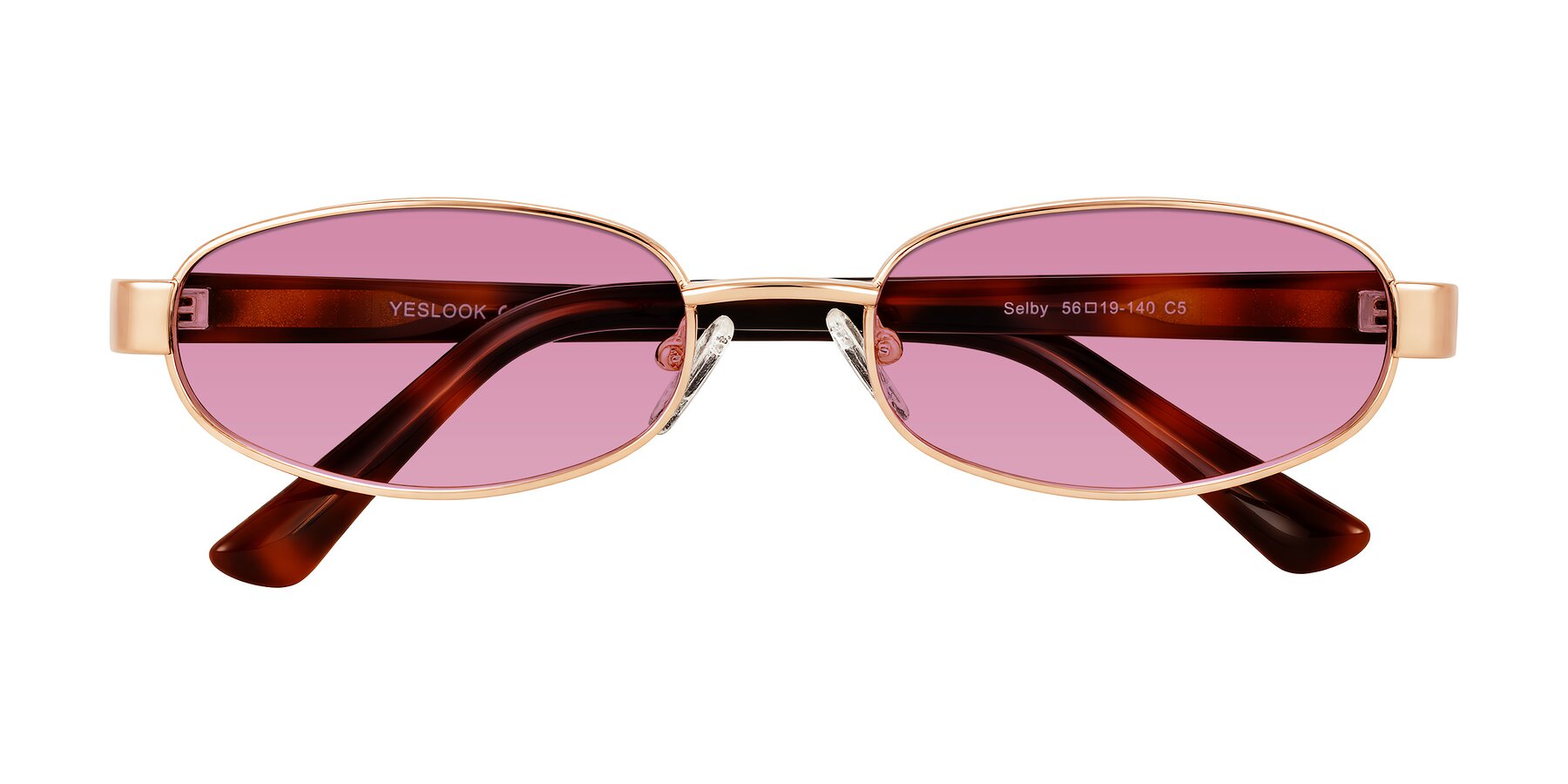Folded Front of Selby in Rose Gold with Medium Wine Tinted Lenses