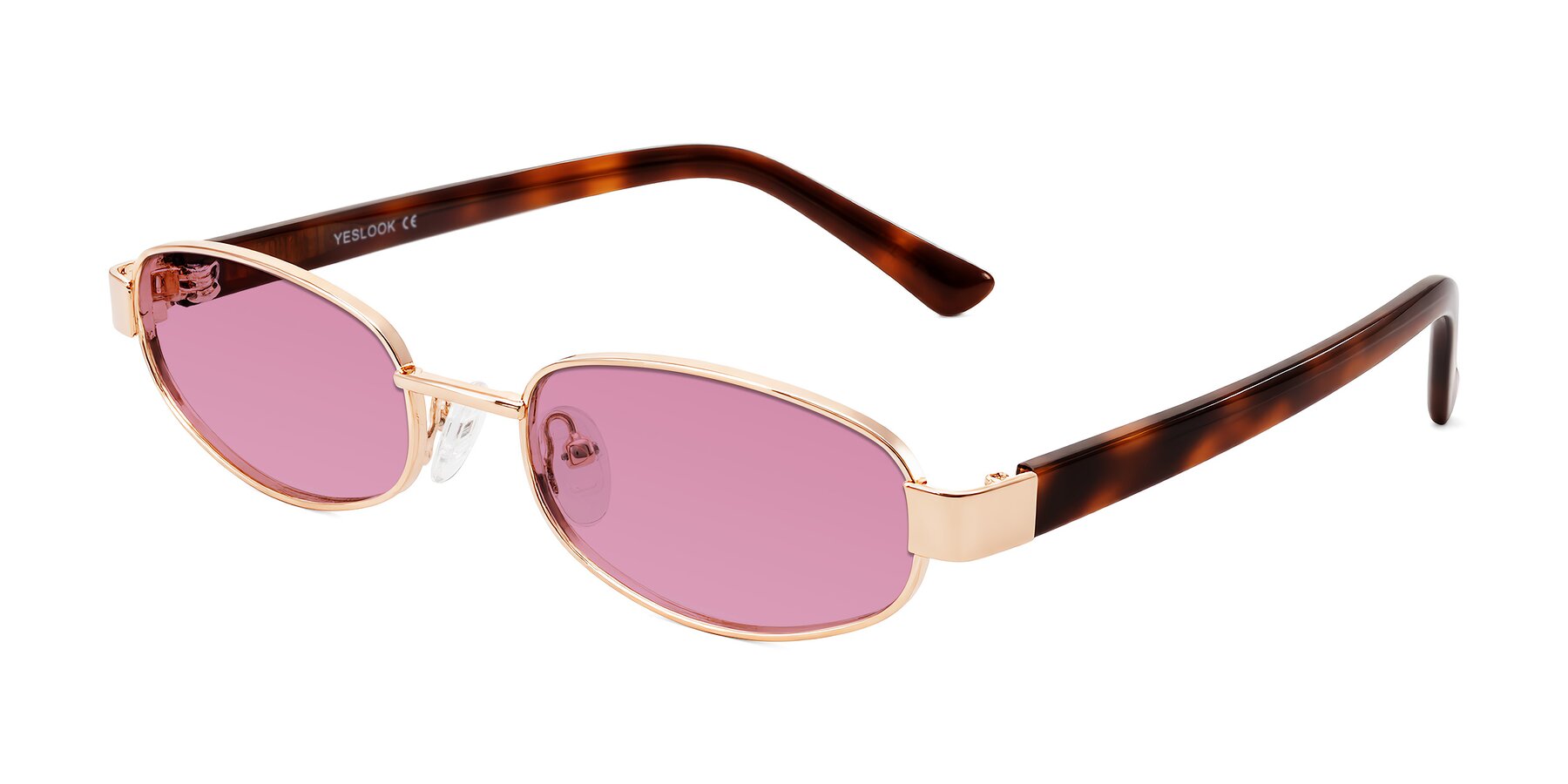 Angle of Selby in Rose Gold with Medium Wine Tinted Lenses