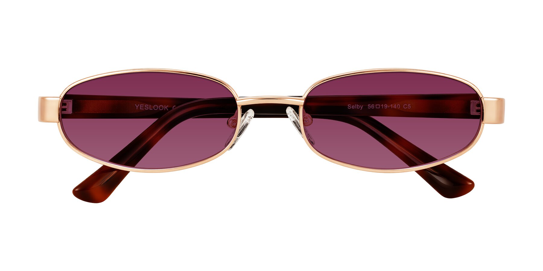 Folded Front of Selby in Rose Gold with Wine Tinted Lenses