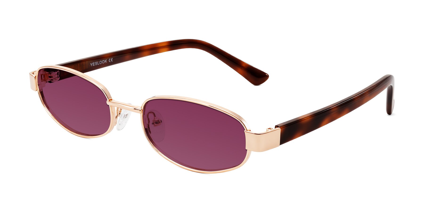 Angle of Selby in Rose Gold with Wine Tinted Lenses