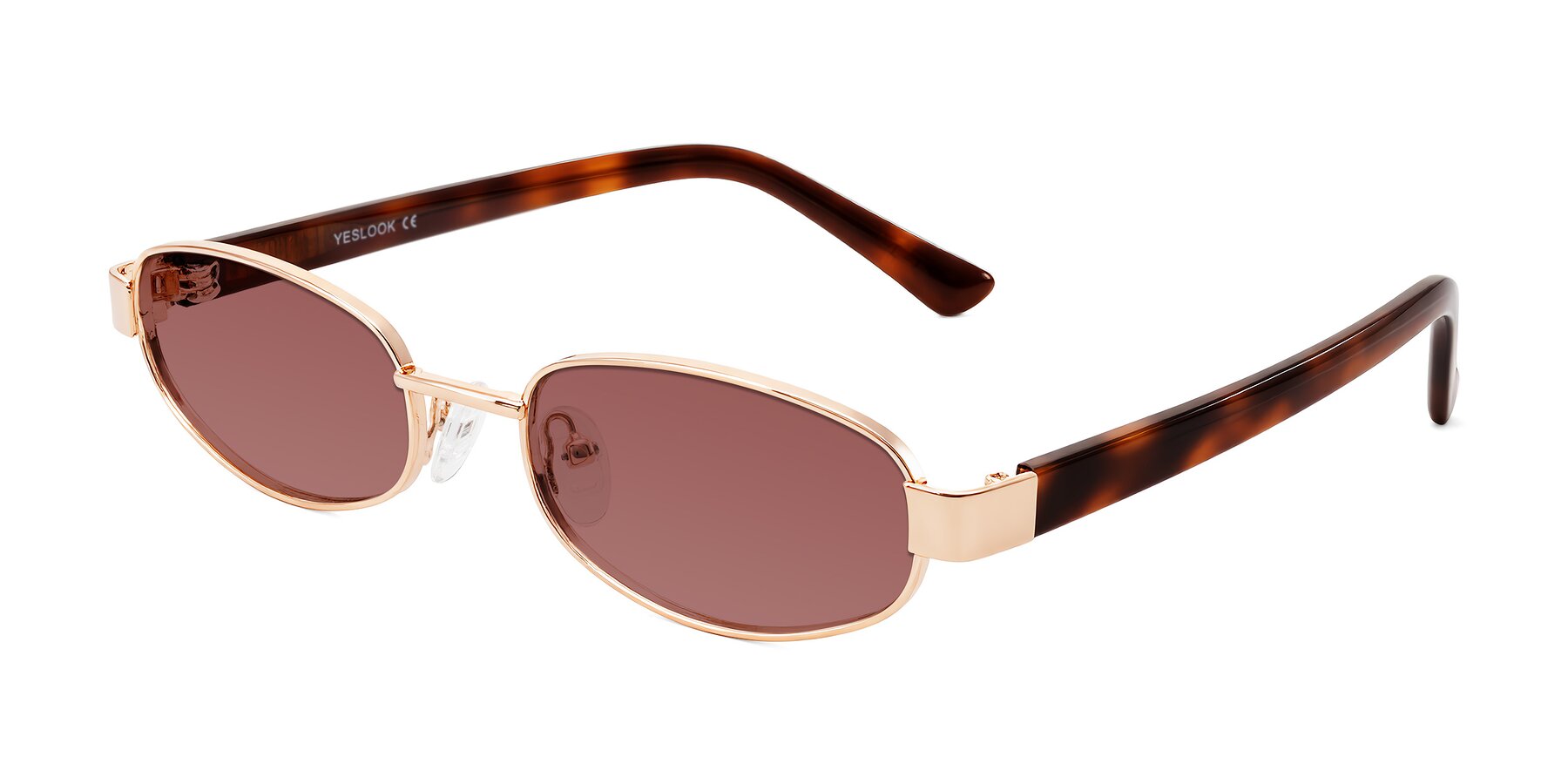 Angle of Selby in Rose Gold with Garnet Tinted Lenses