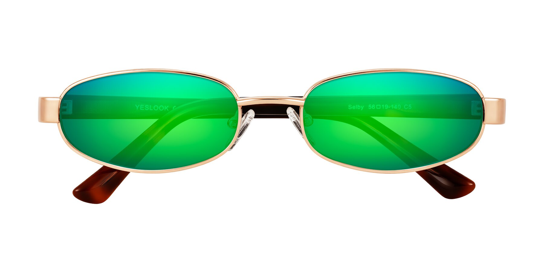 Folded Front of Selby in Rose Gold with Green Mirrored Lenses