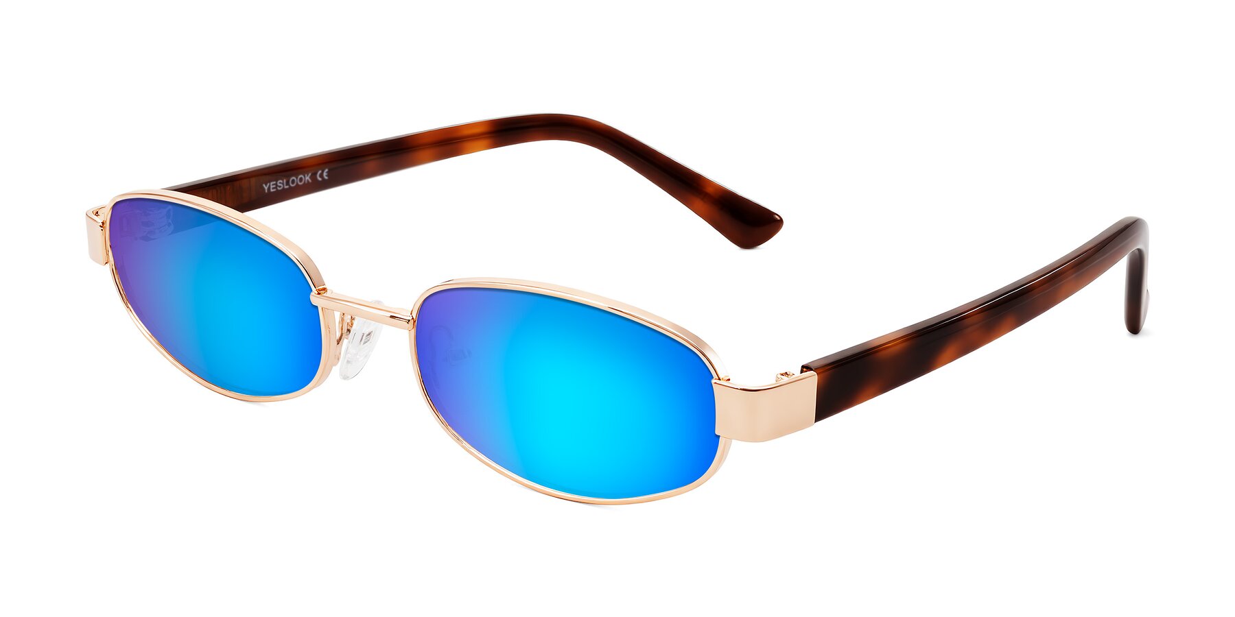 Angle of Selby in Rose Gold with Blue Mirrored Lenses