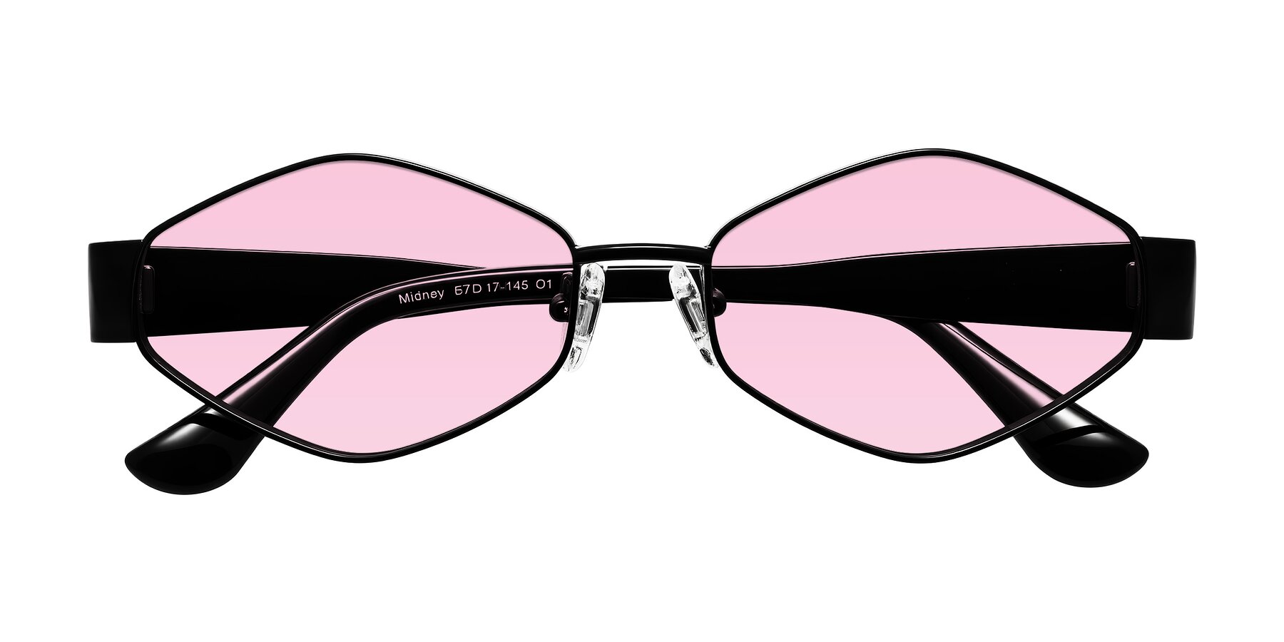 Folded Front of Midney in Black with Light Pink Tinted Lenses