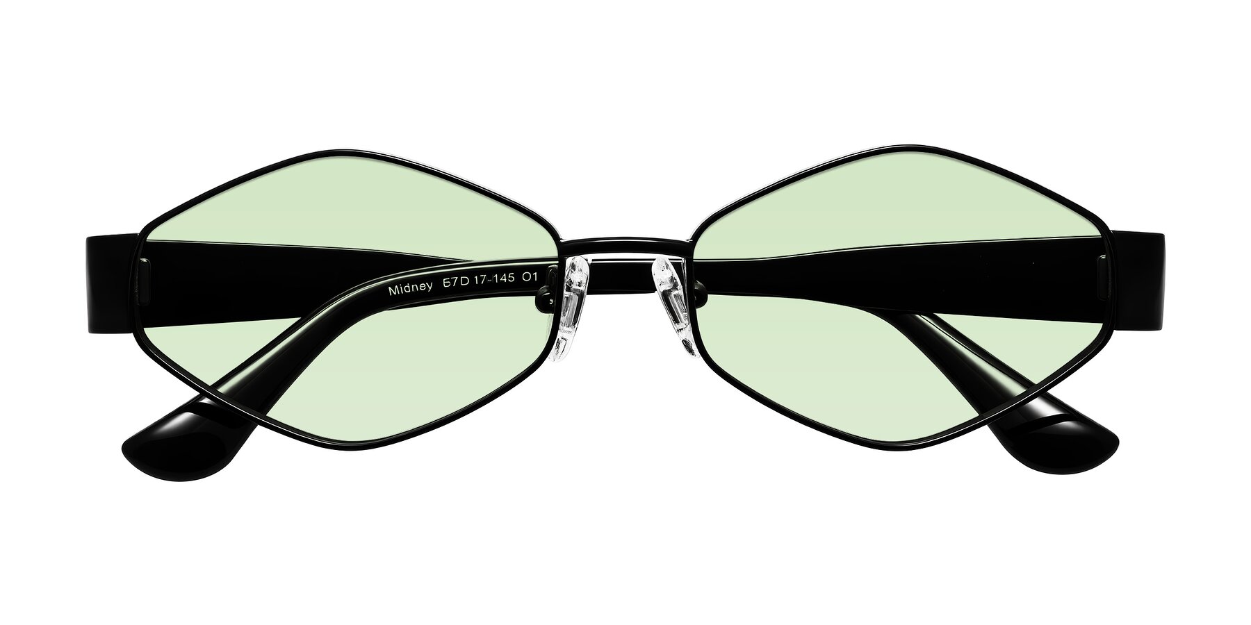 Folded Front of Midney in Black with Light Green Tinted Lenses