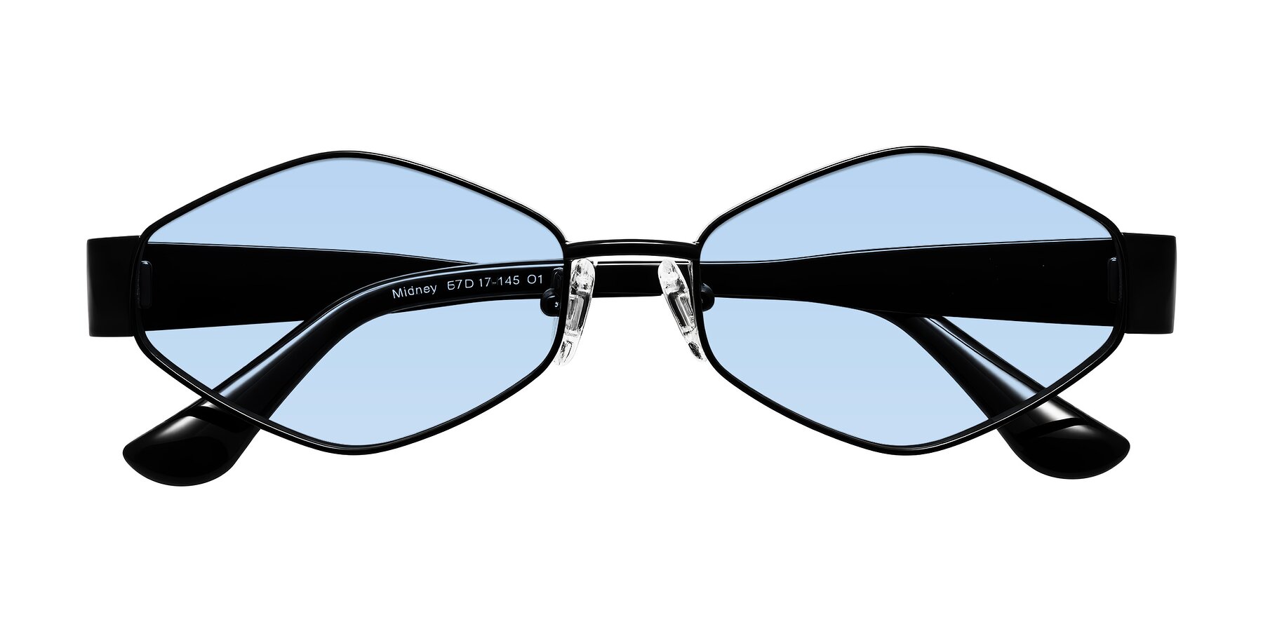 Folded Front of Midney in Black with Light Blue Tinted Lenses