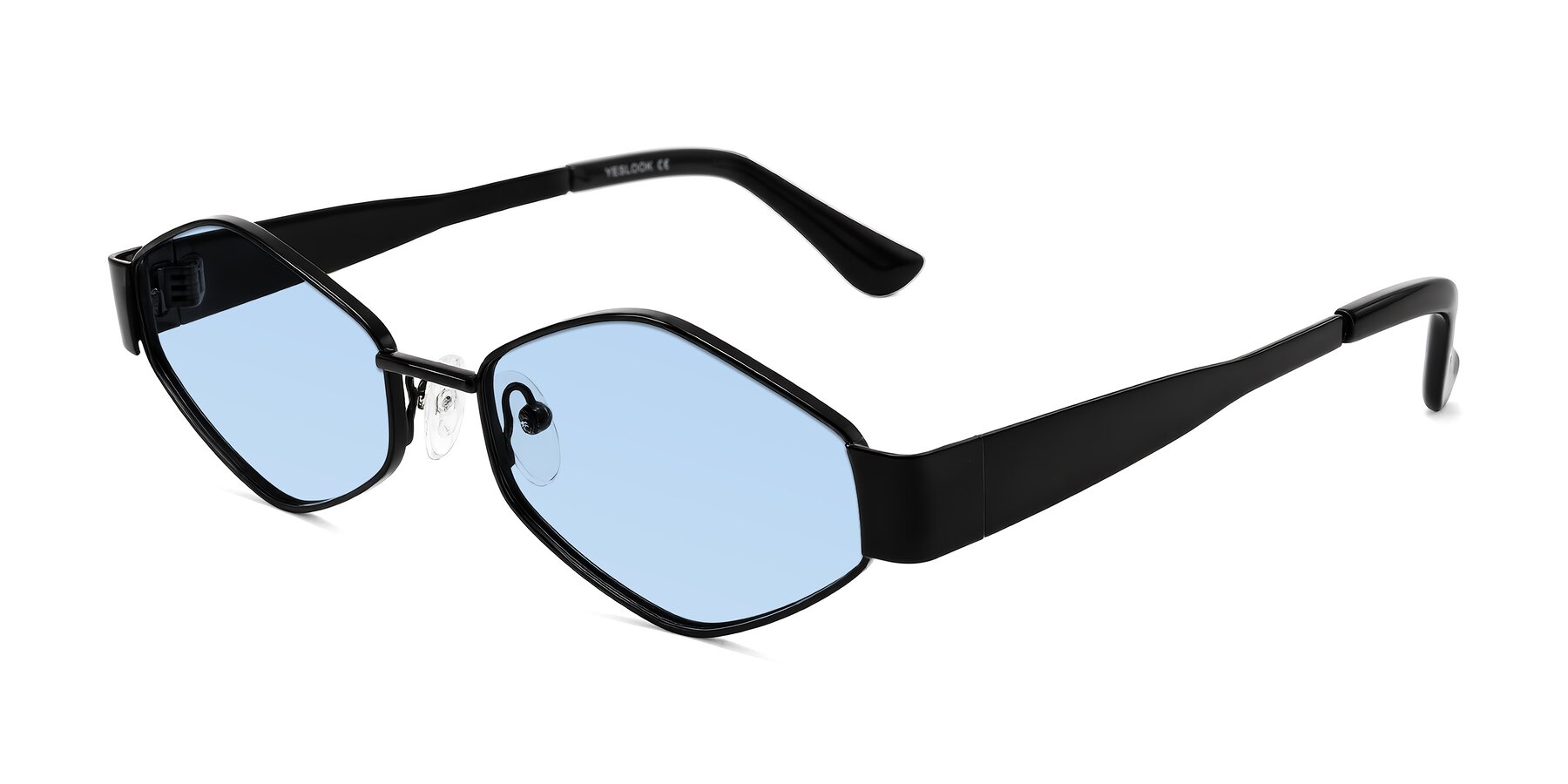 Angle of Midney in Black with Light Blue Tinted Lenses