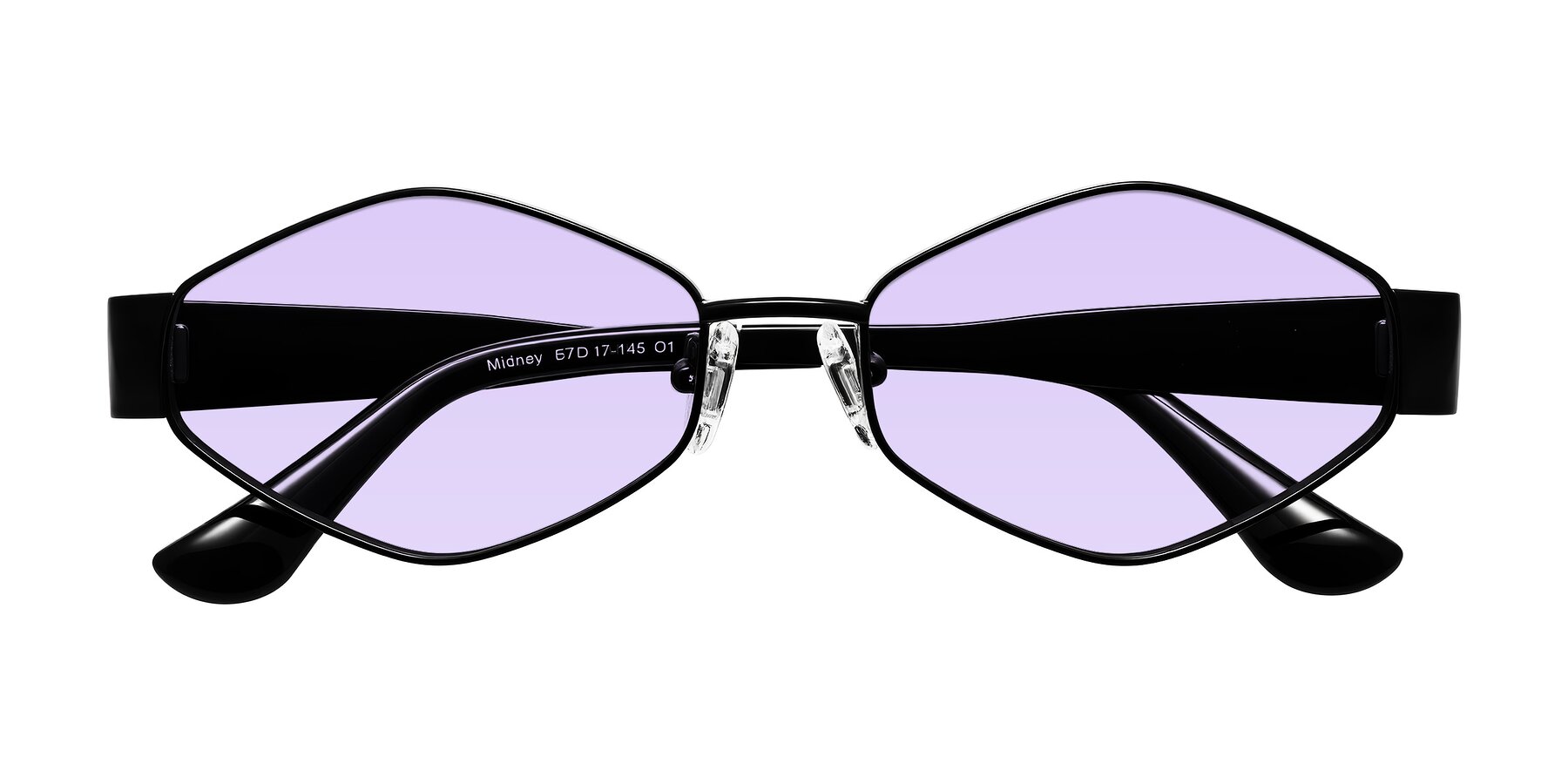 Folded Front of Midney in Black with Light Purple Tinted Lenses