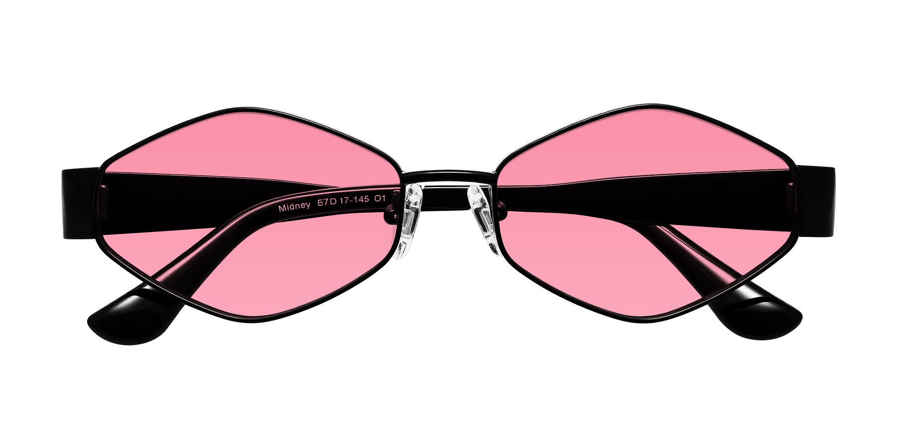 Folded Front of Midney in Black with Pink Tinted Lenses