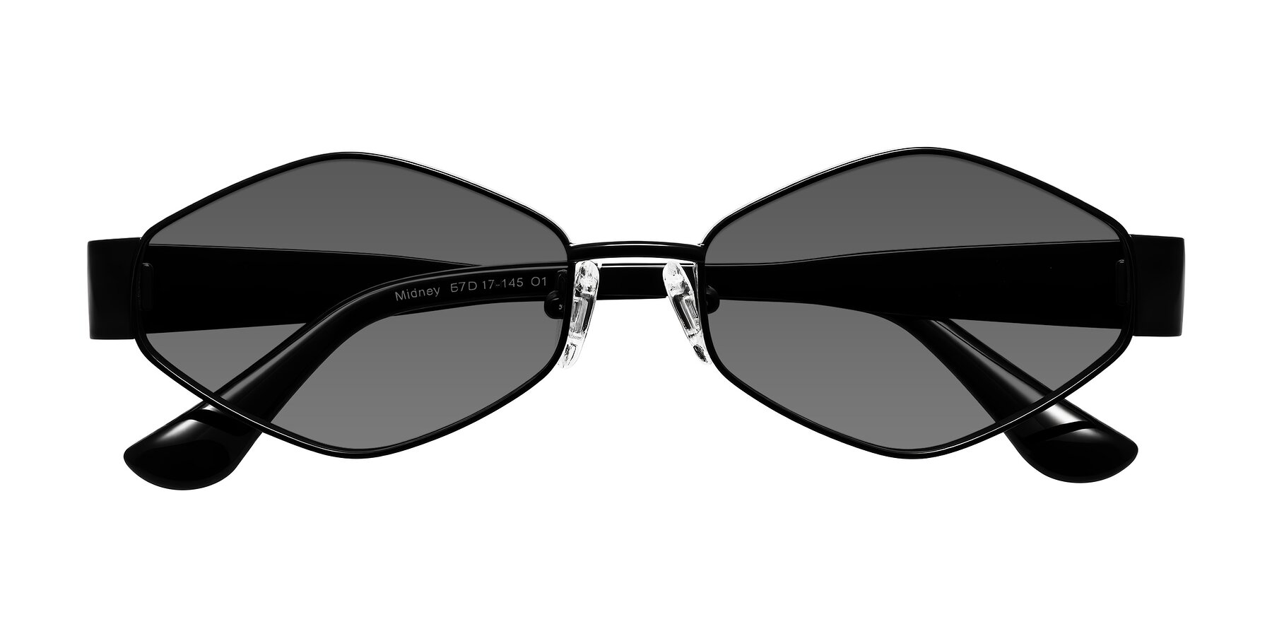 Folded Front of Midney in Black with Medium Gray Tinted Lenses