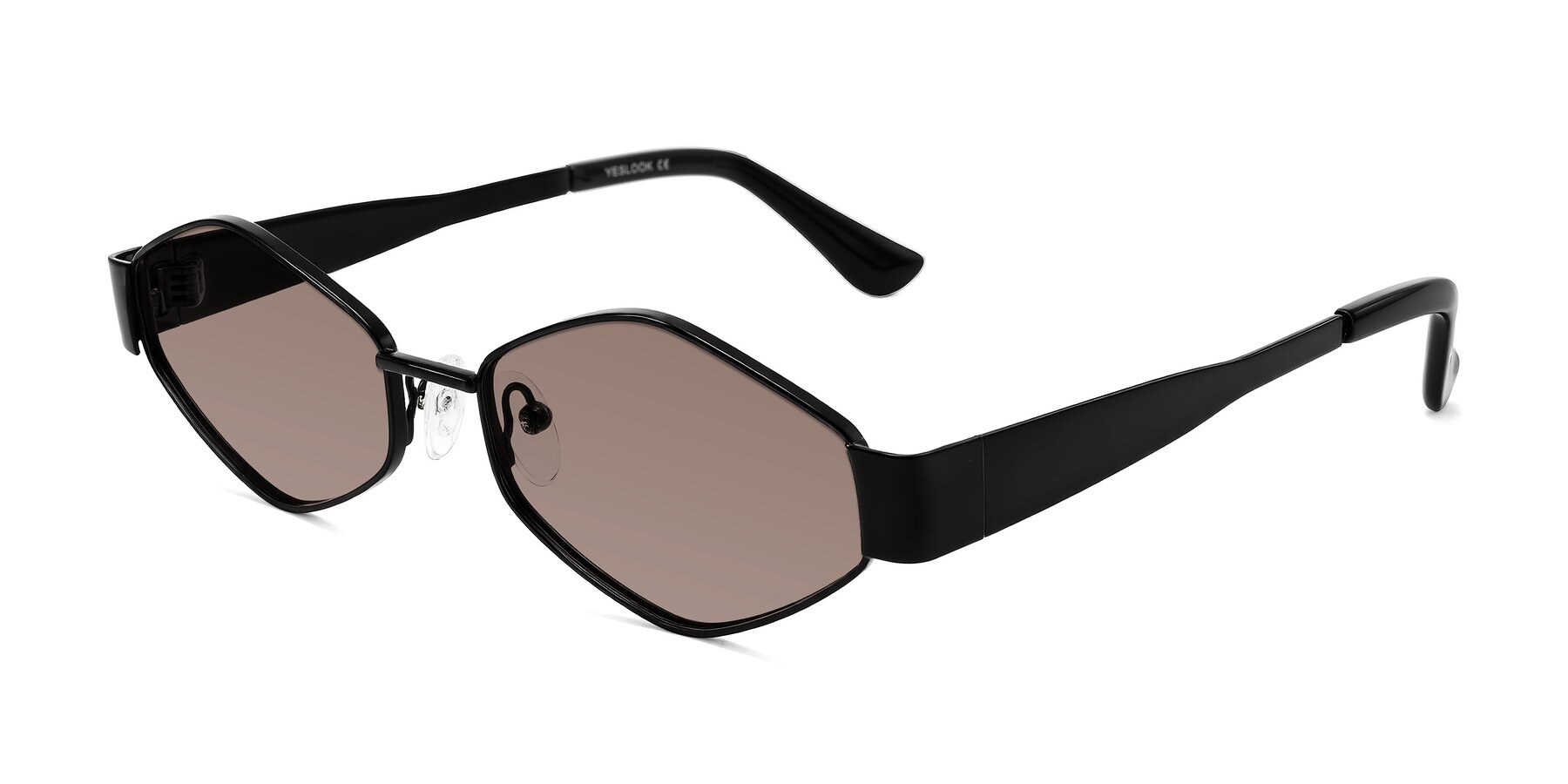 Angle of Midney in Black with Medium Brown Tinted Lenses