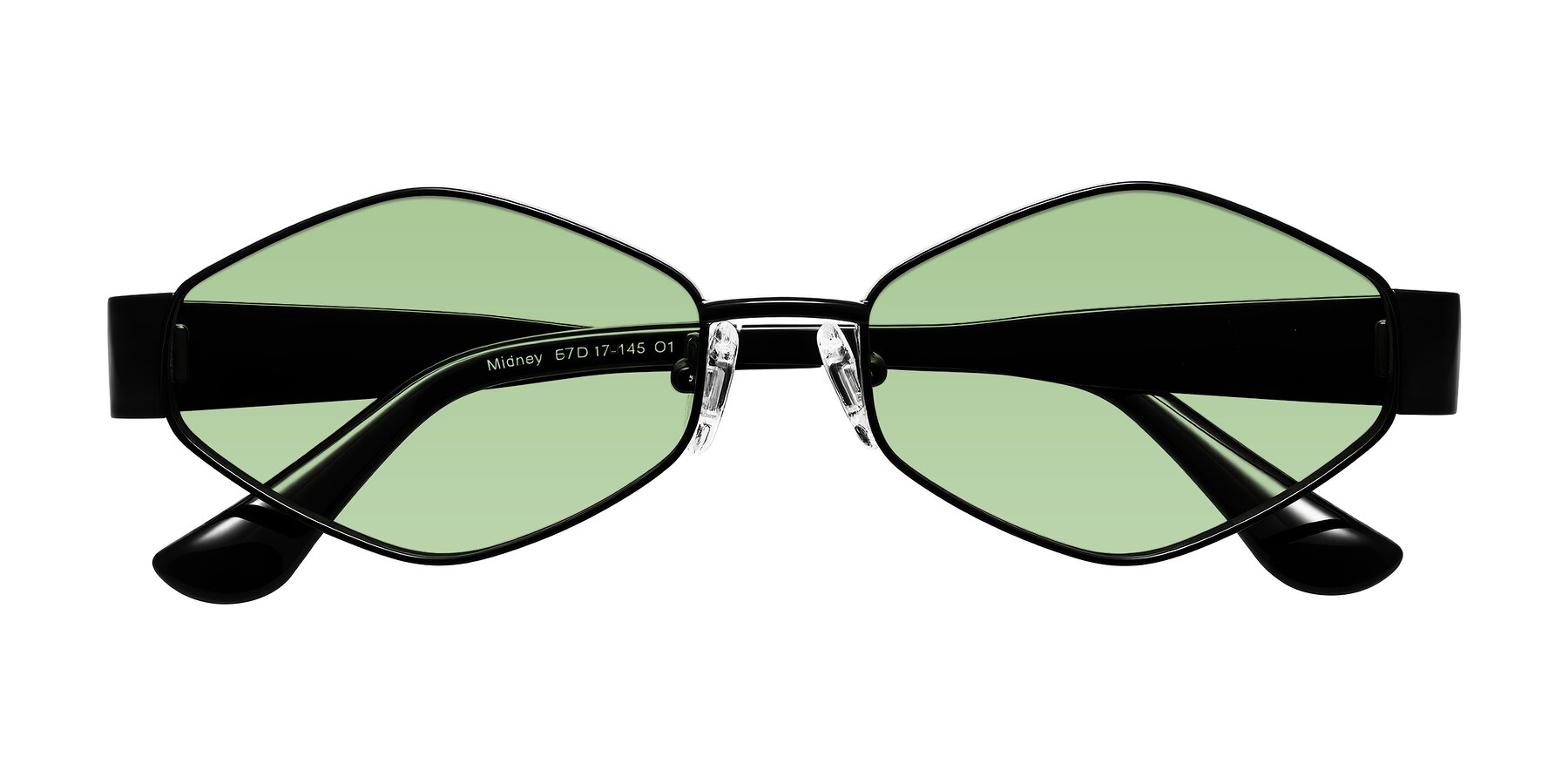 Folded Front of Midney in Black with Medium Green Tinted Lenses