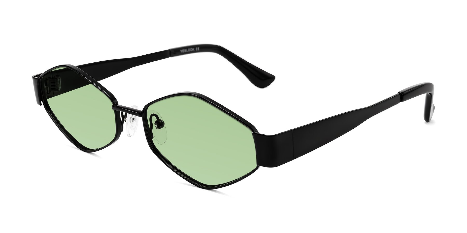 Angle of Midney in Black with Medium Green Tinted Lenses