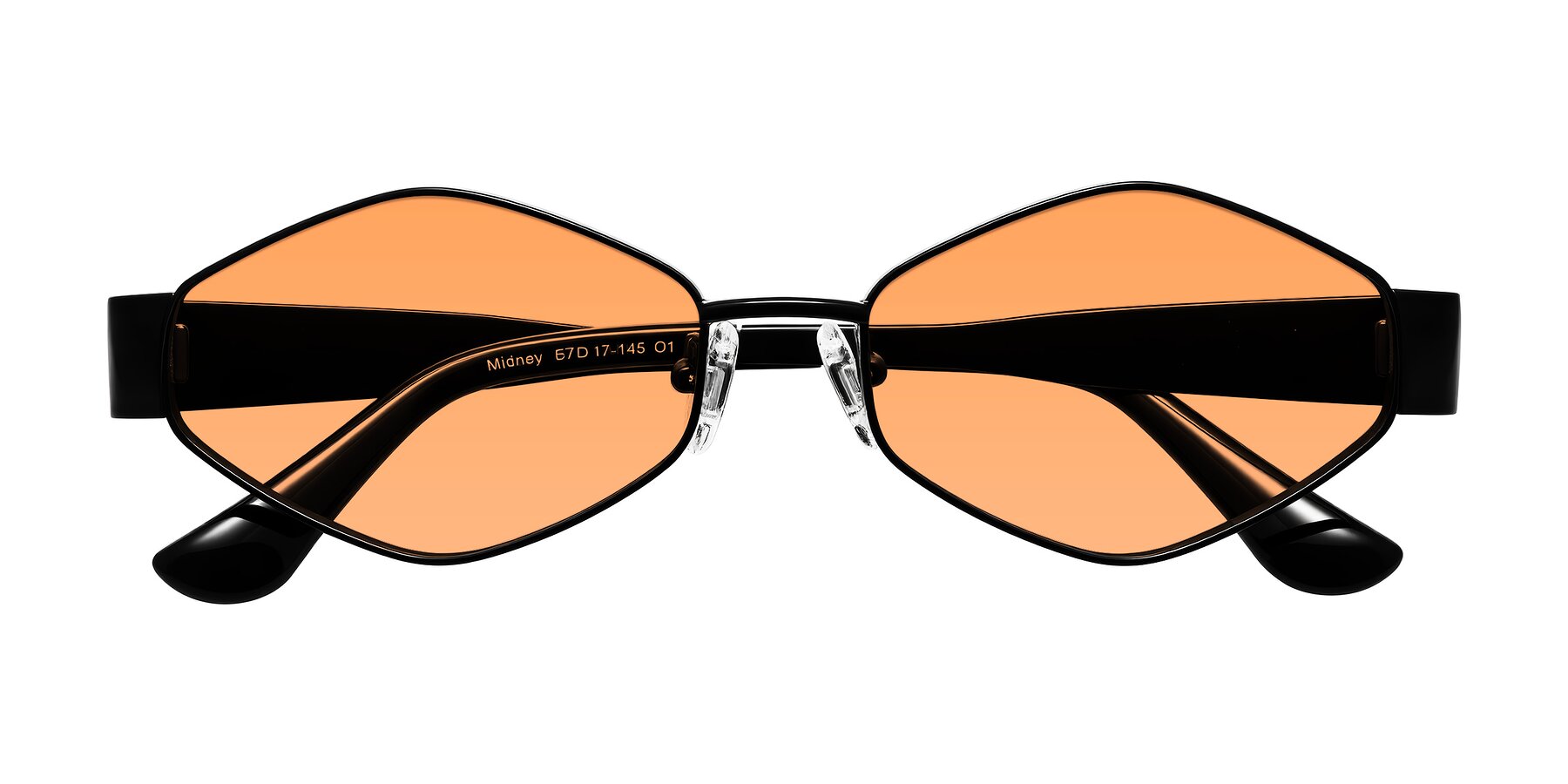 Folded Front of Midney in Black with Medium Orange Tinted Lenses