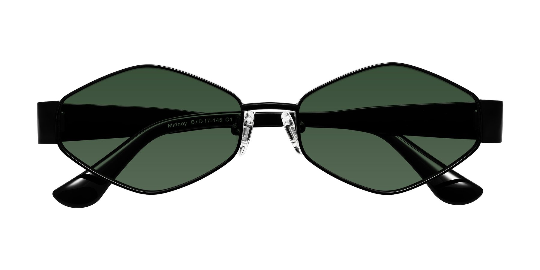 Folded Front of Midney in Black with Green Tinted Lenses