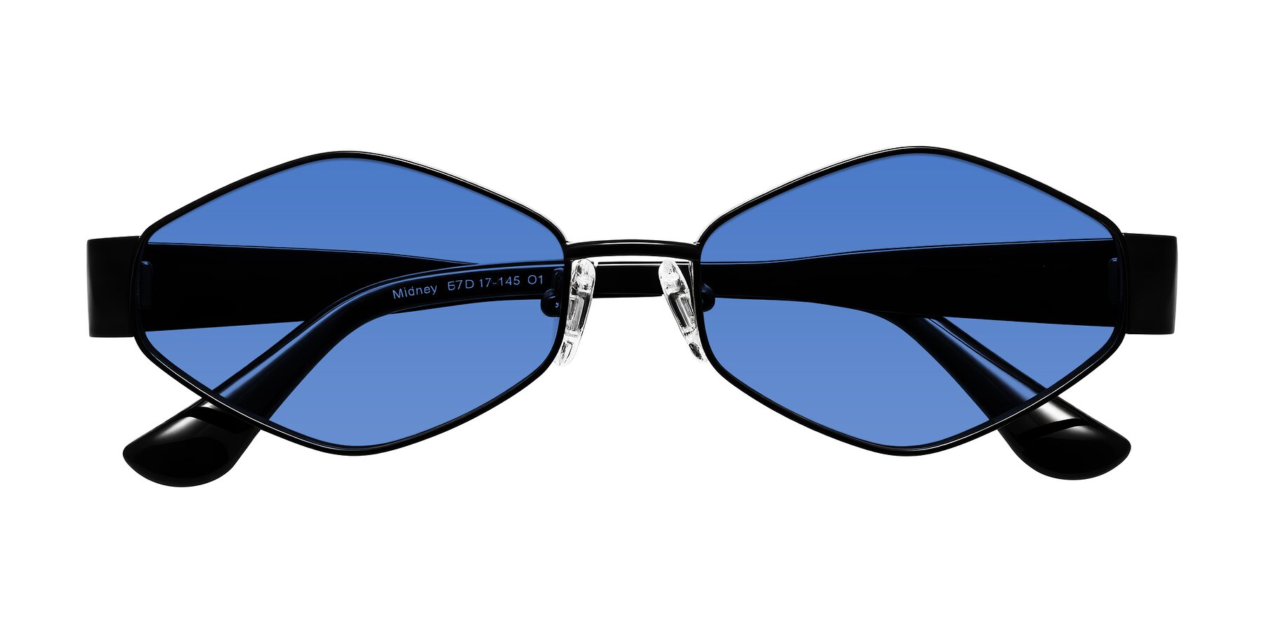 Folded Front of Midney in Black with Blue Tinted Lenses