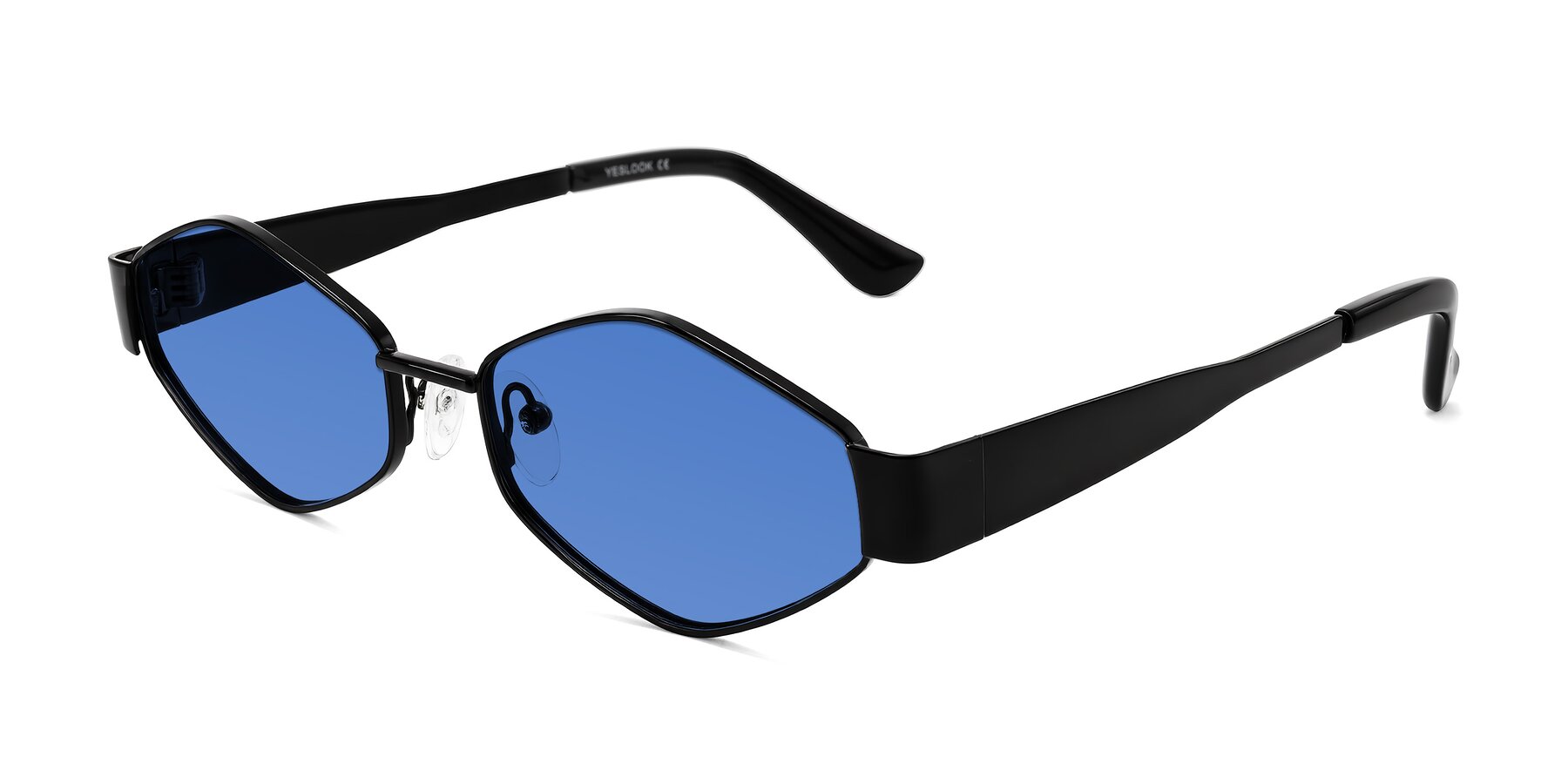 Angle of Midney in Black with Blue Tinted Lenses
