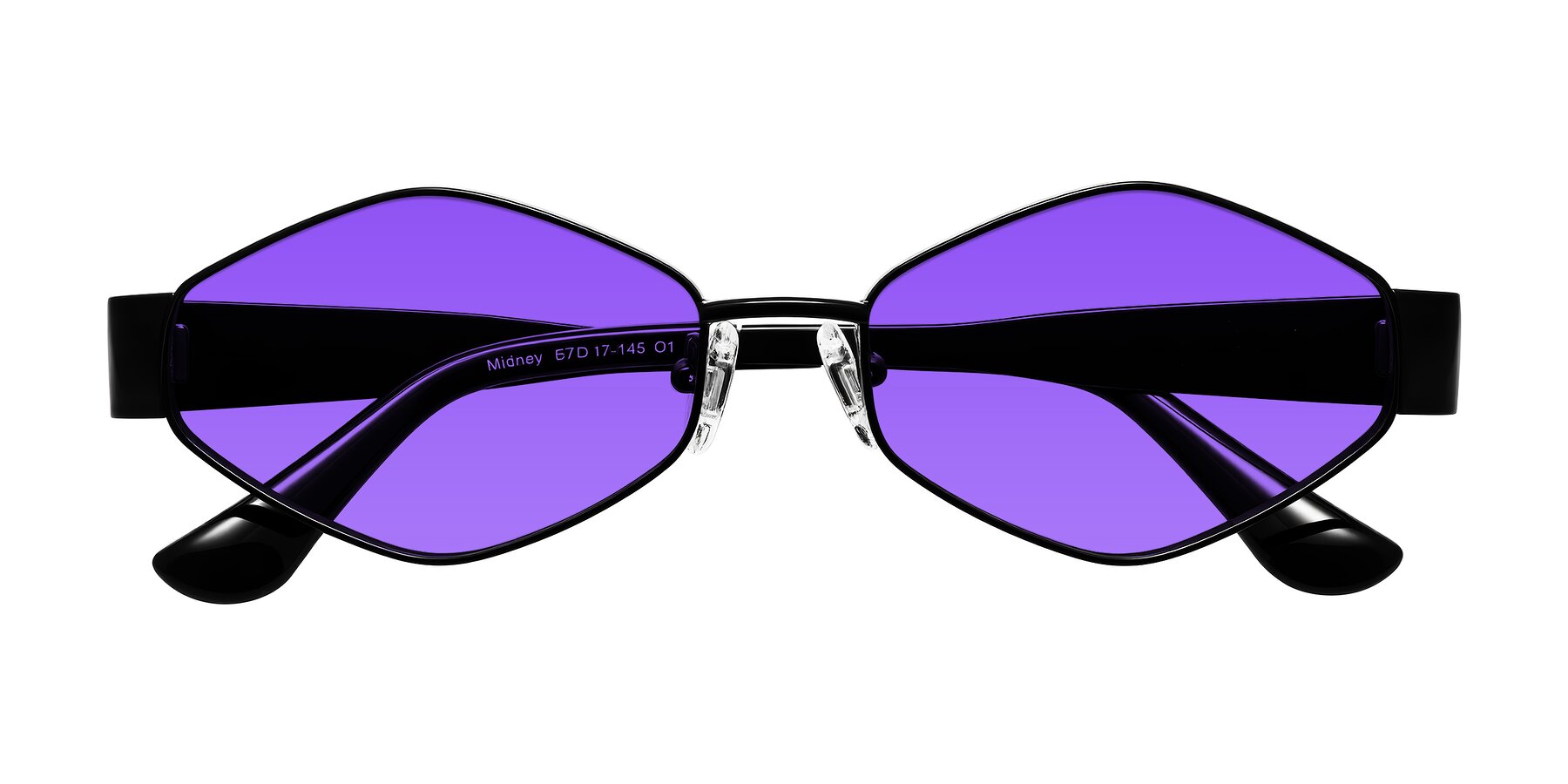 Folded Front of Midney in Black with Purple Tinted Lenses