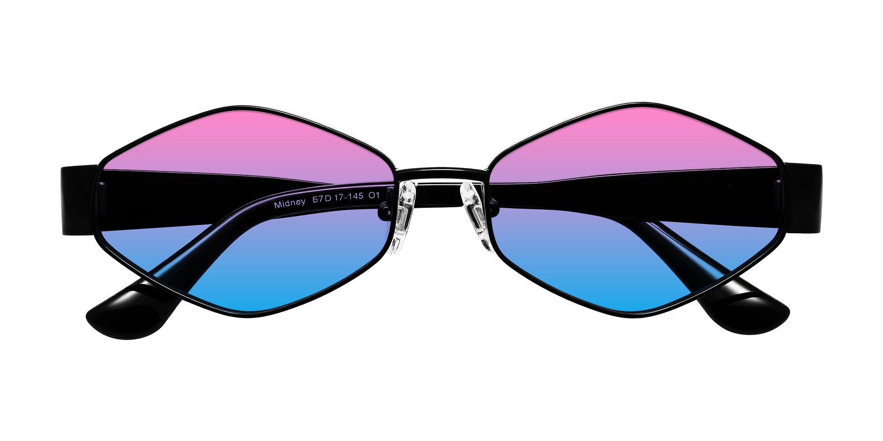 Folded Front of Midney in Black with Pink / Blue Gradient Lenses