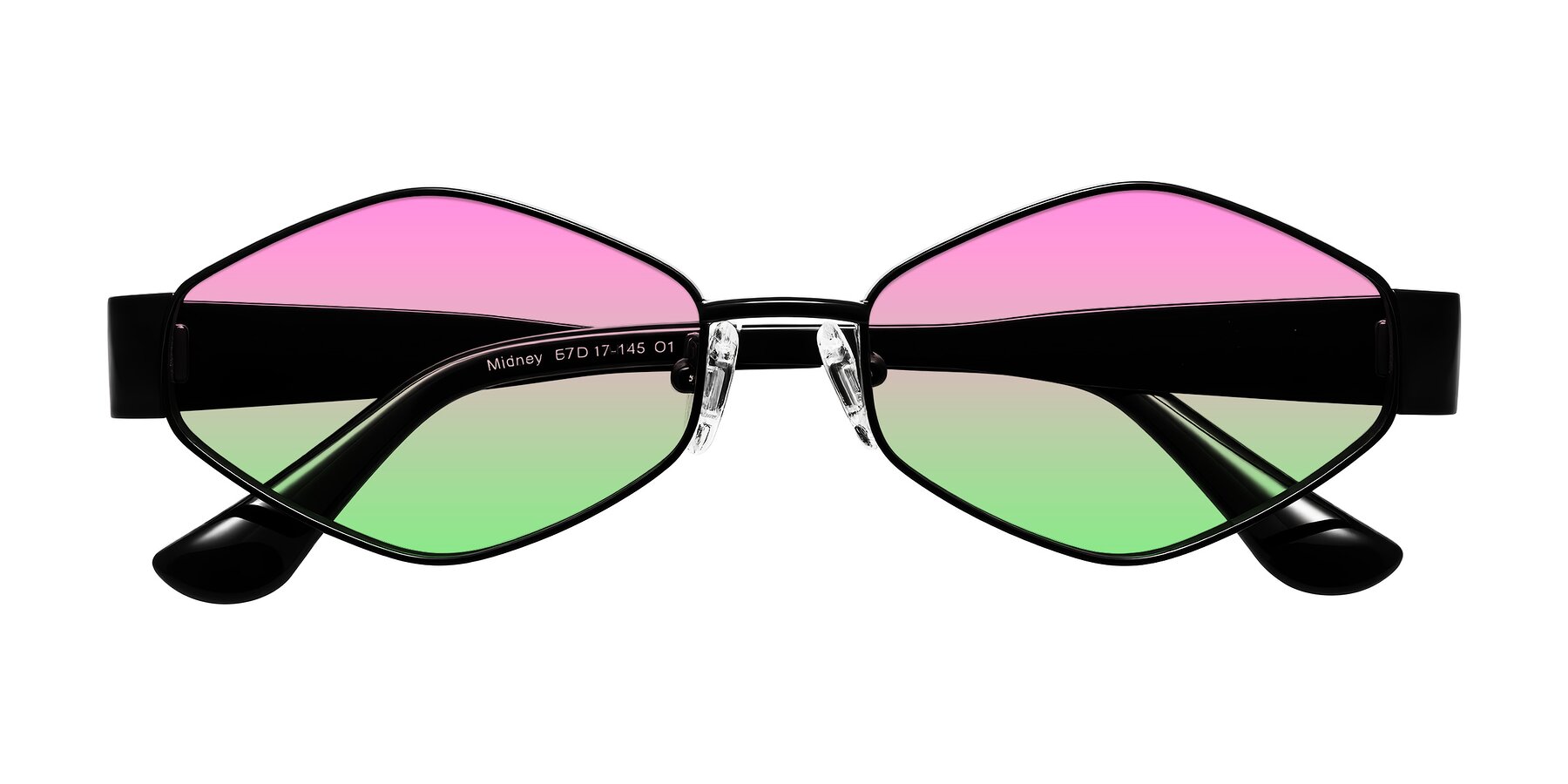 Folded Front of Midney in Black with Pink / Green Gradient Lenses