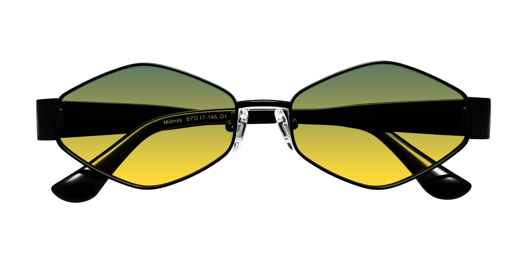 Folded Front of Midney in Black with Green / Yellow Gradient Lenses