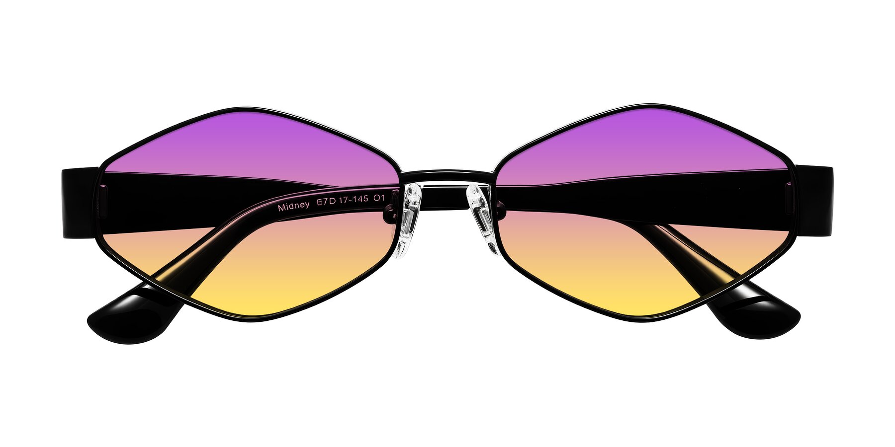 Folded Front of Midney in Black with Purple / Yellow Gradient Lenses