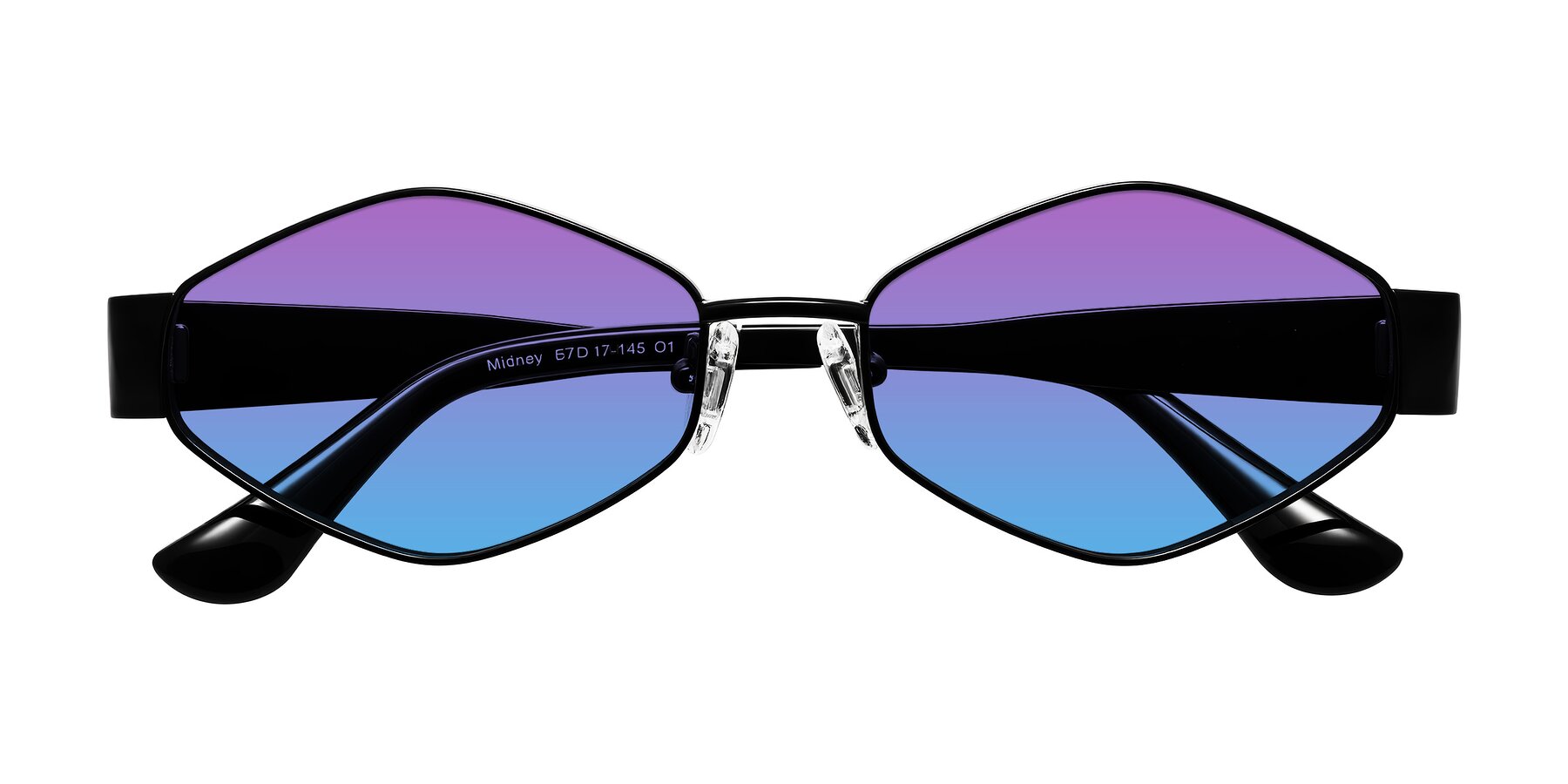 Folded Front of Midney in Black with Purple / Blue Gradient Lenses