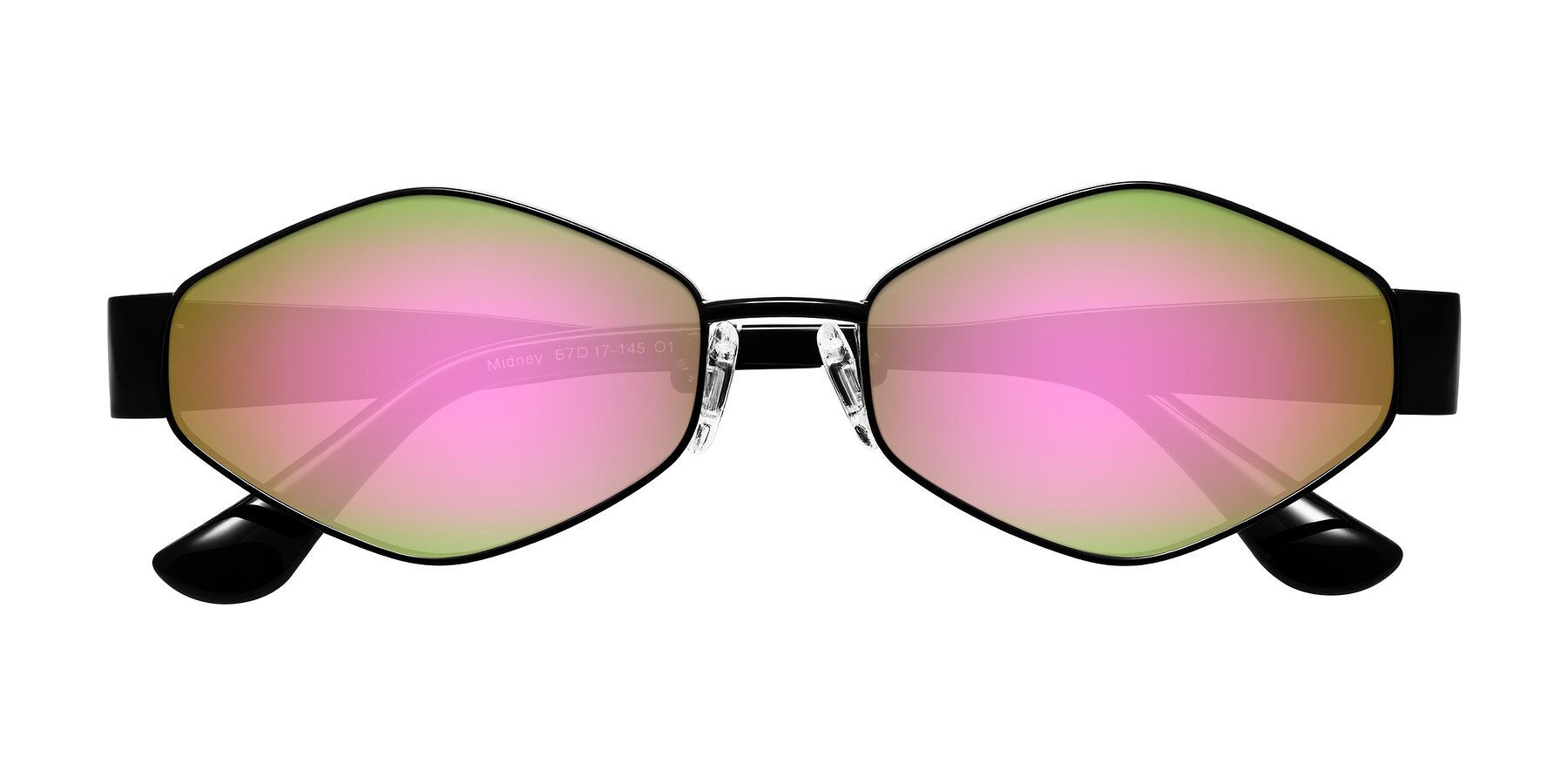 Folded Front of Midney in Black with Pink Mirrored Lenses
