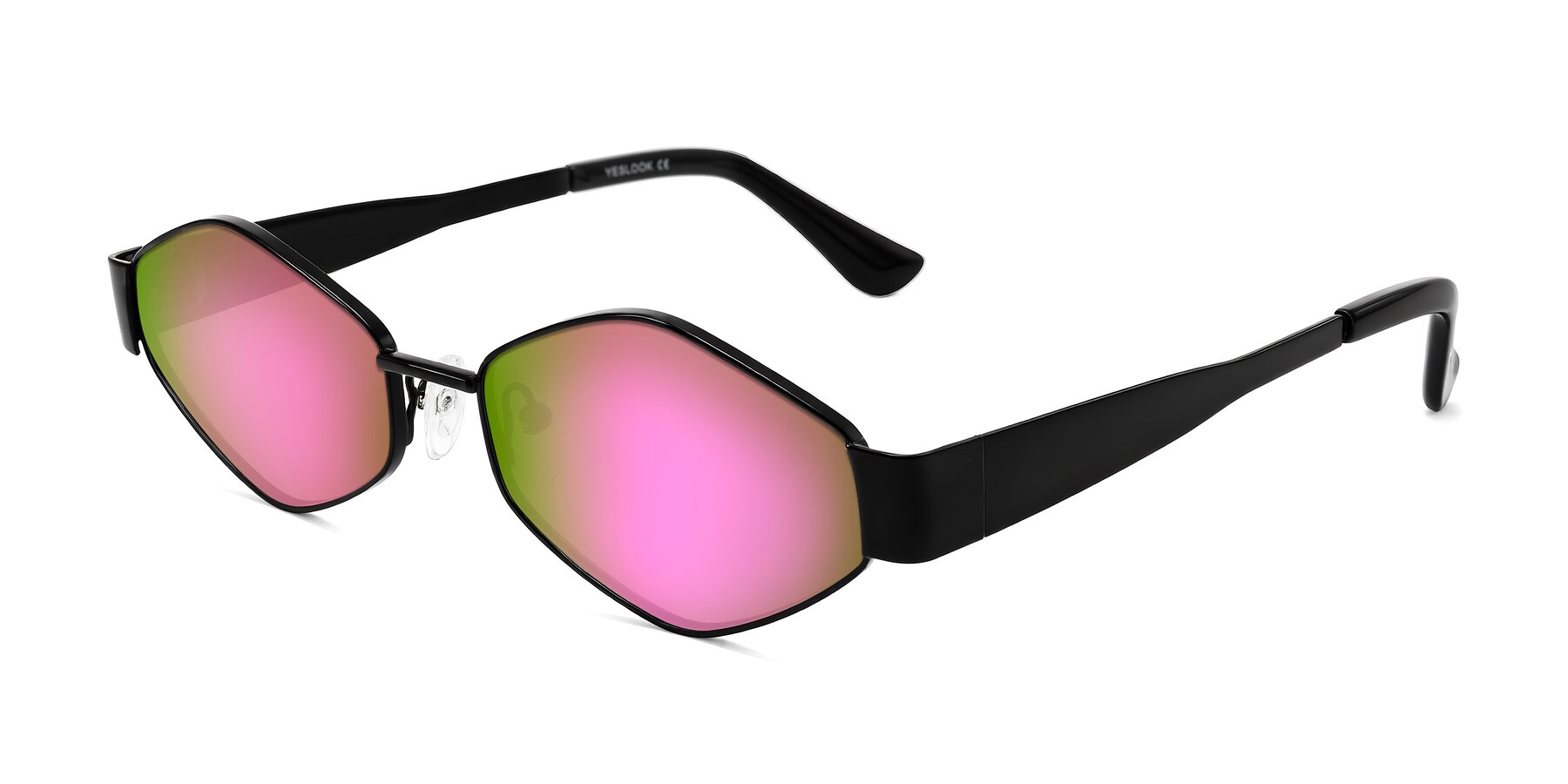 Angle of Midney in Black with Pink Mirrored Lenses
