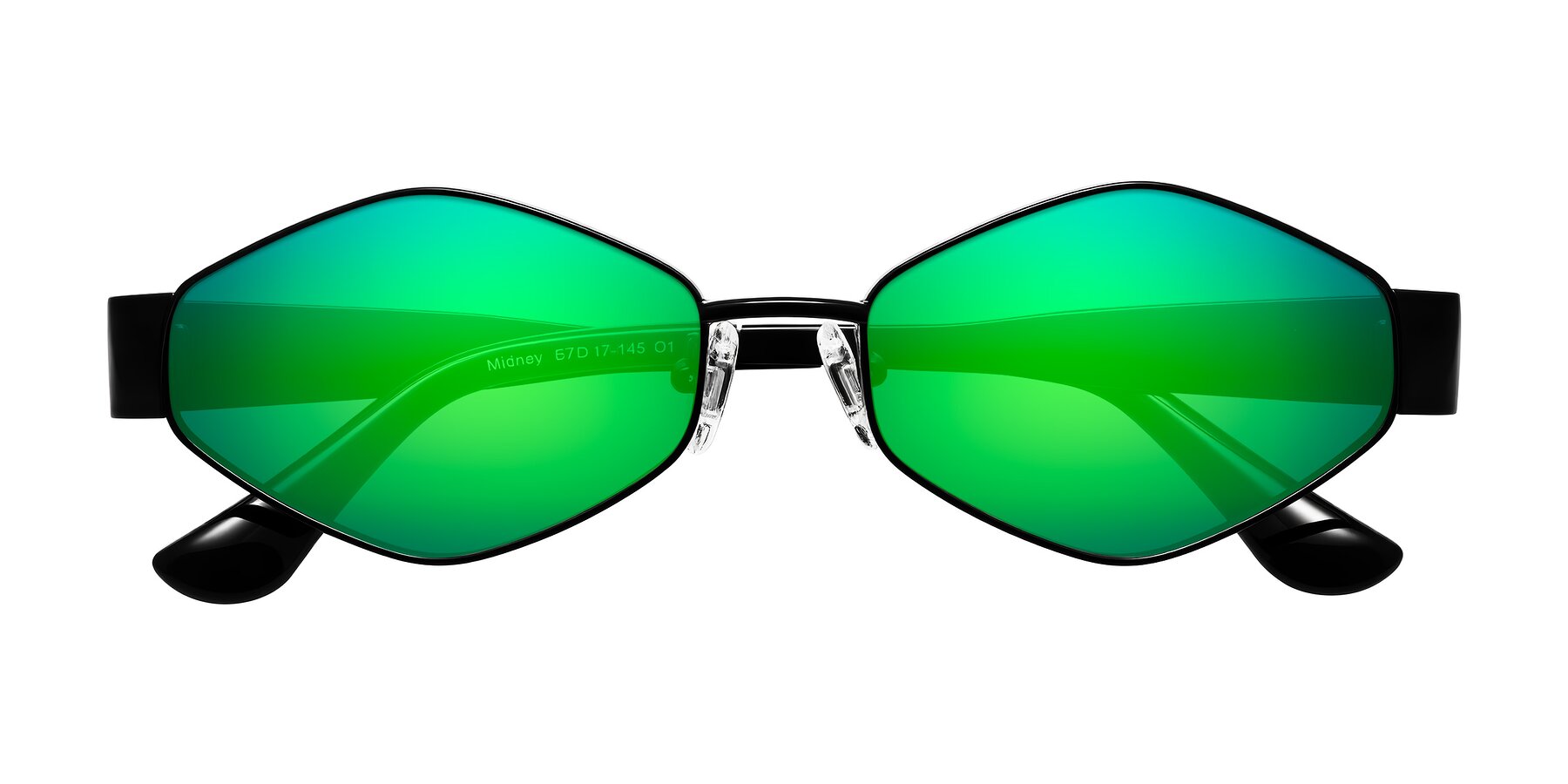 Folded Front of Midney in Black with Green Mirrored Lenses