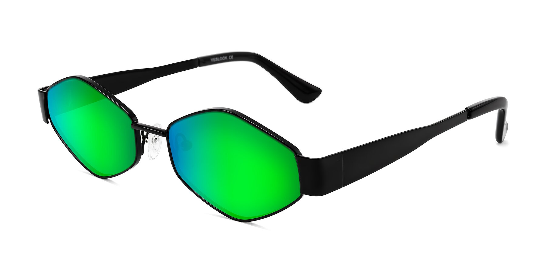Angle of Midney in Black with Green Mirrored Lenses