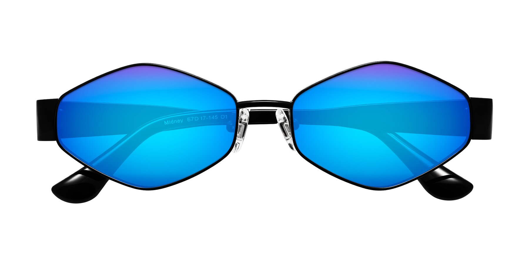 Folded Front of Midney in Black with Blue Mirrored Lenses