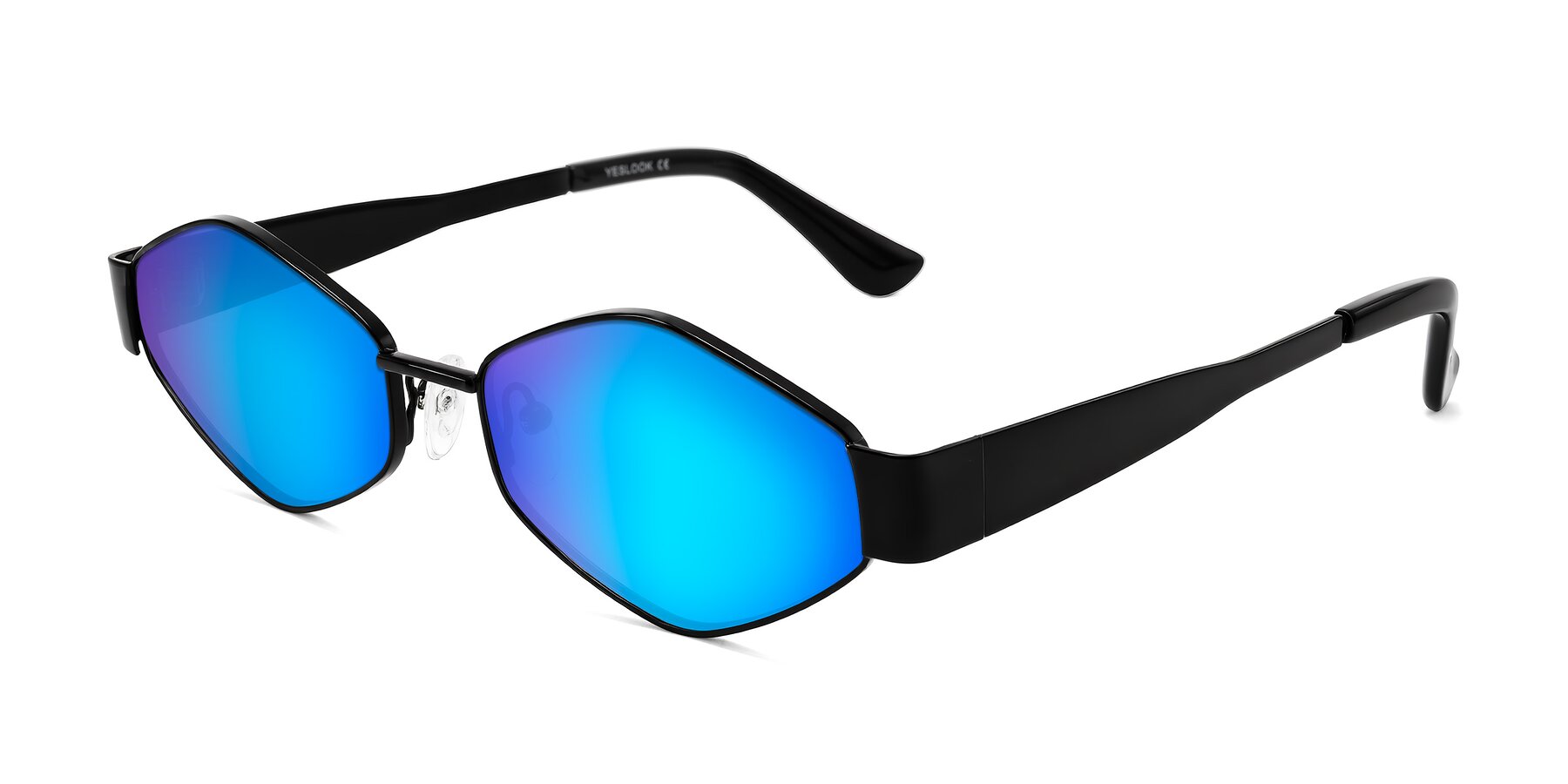 Angle of Midney in Black with Blue Mirrored Lenses