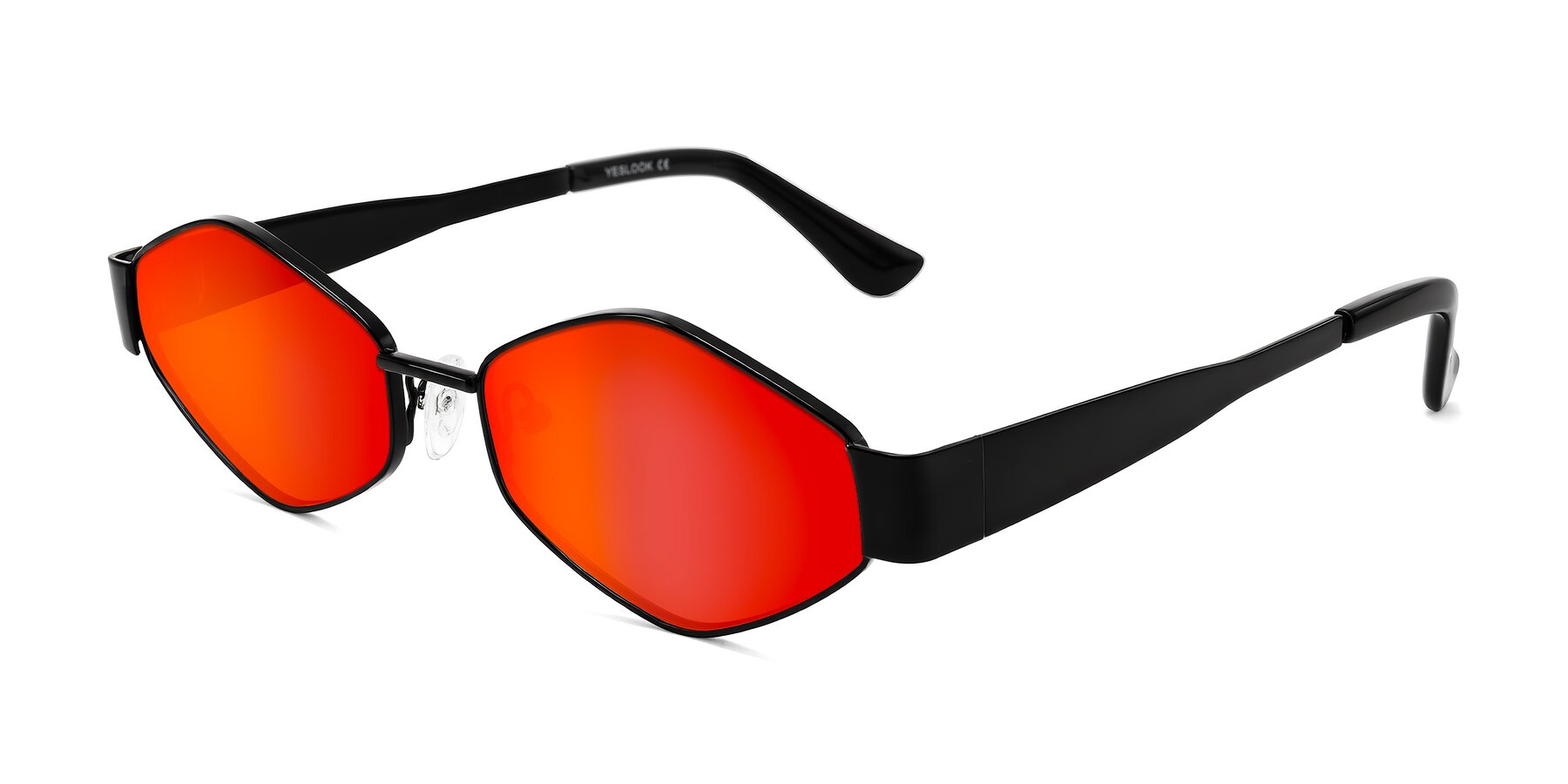 Angle of Midney in Black with Red Gold Mirrored Lenses