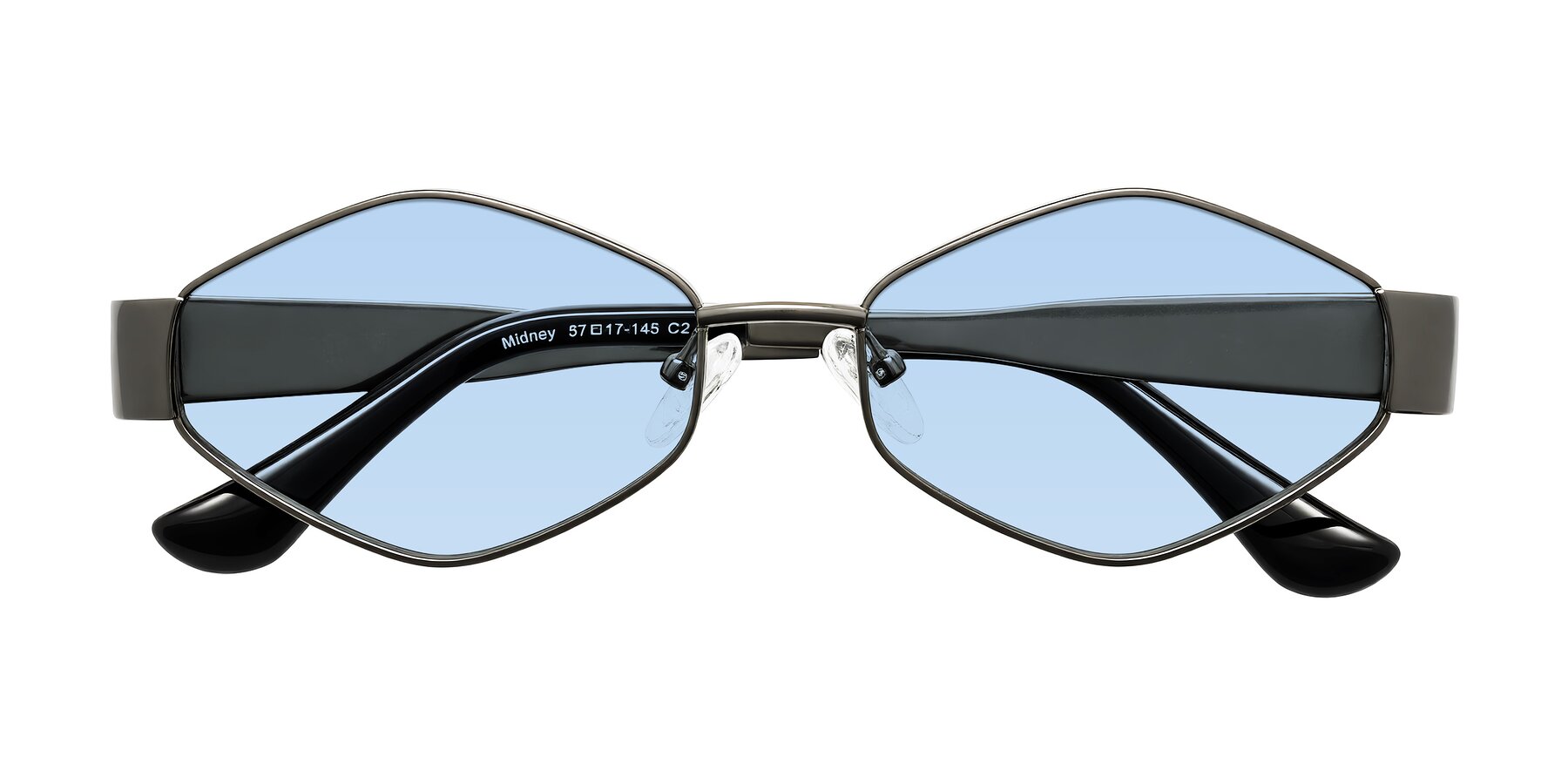 Folded Front of Midney in Gunmetal with Light Blue Tinted Lenses