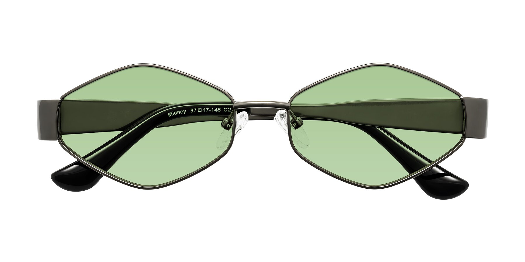 Folded Front of Midney in Gunmetal with Medium Green Tinted Lenses