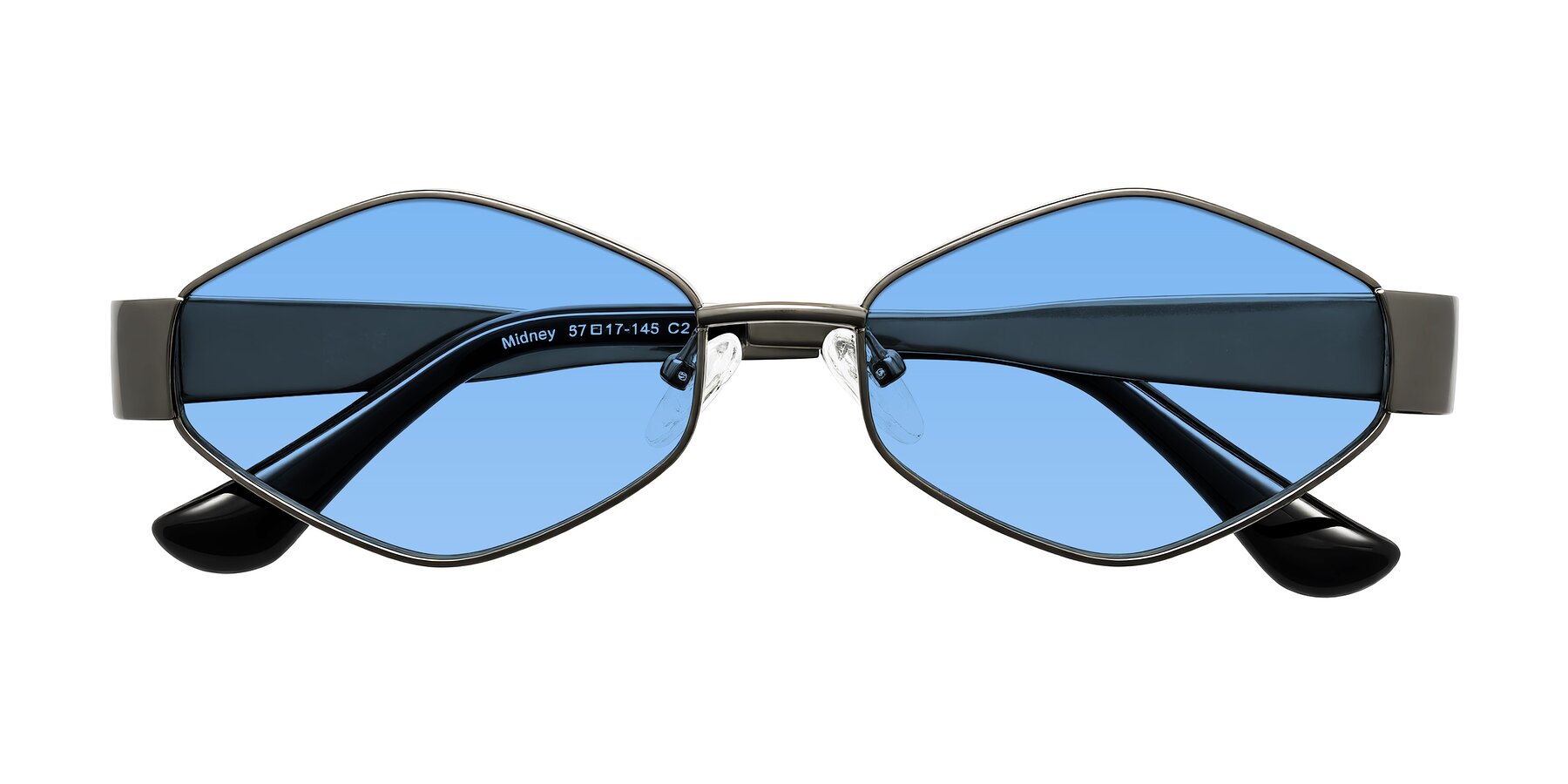 Folded Front of Midney in Gunmetal with Medium Blue Tinted Lenses