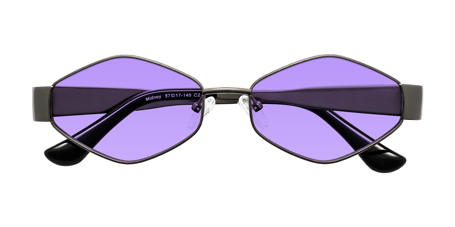 Folded Front of Midney in Gunmetal with Medium Purple Tinted Lenses