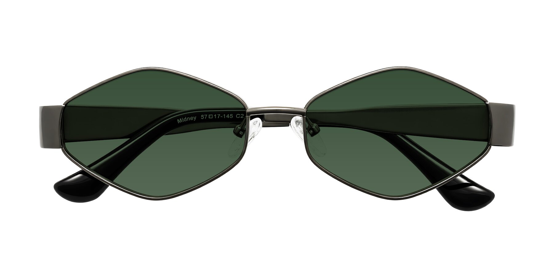 Folded Front of Midney in Gunmetal with Green Tinted Lenses