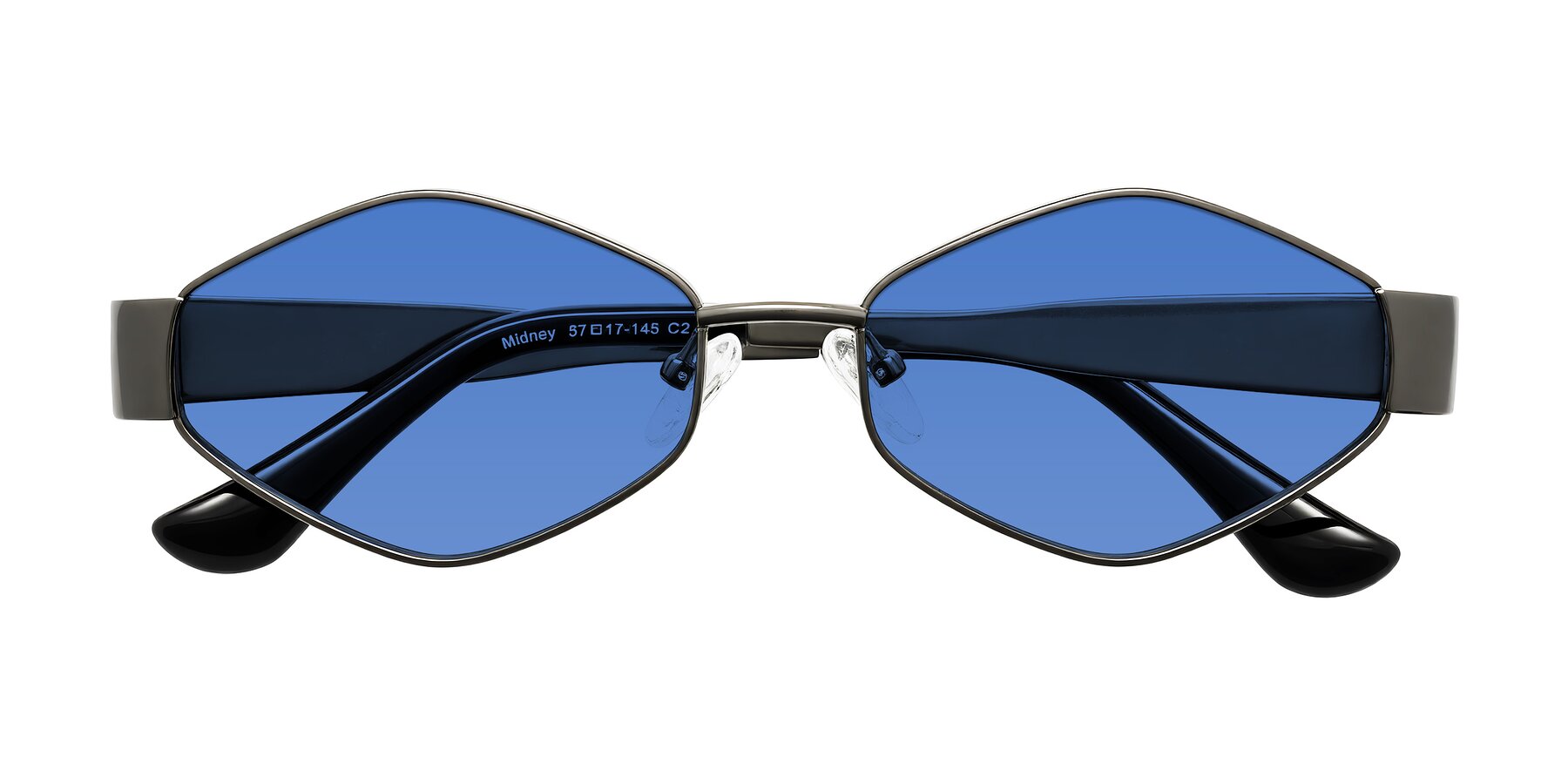 Folded Front of Midney in Gunmetal with Blue Tinted Lenses