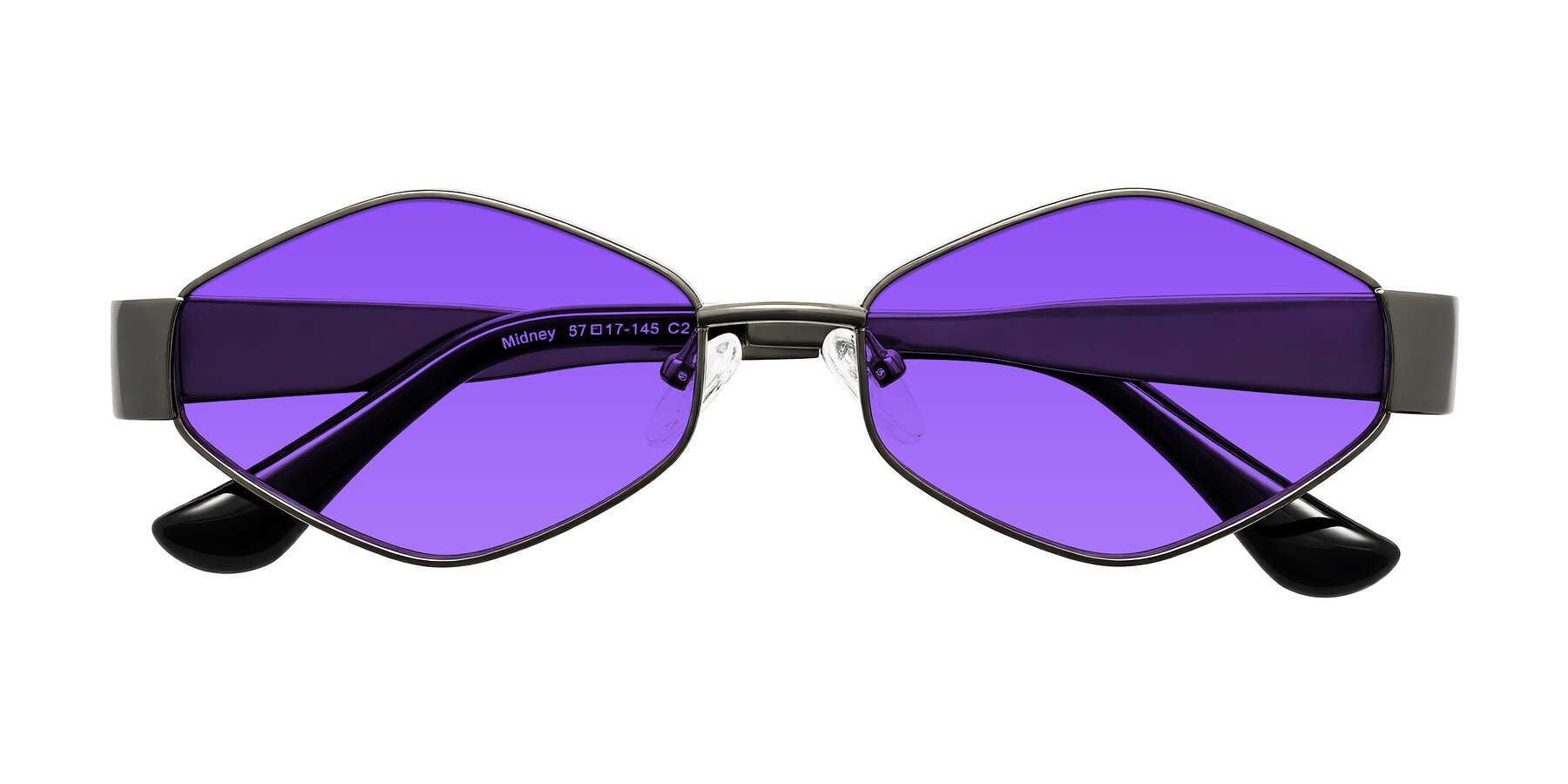 Folded Front of Midney in Gunmetal with Purple Tinted Lenses