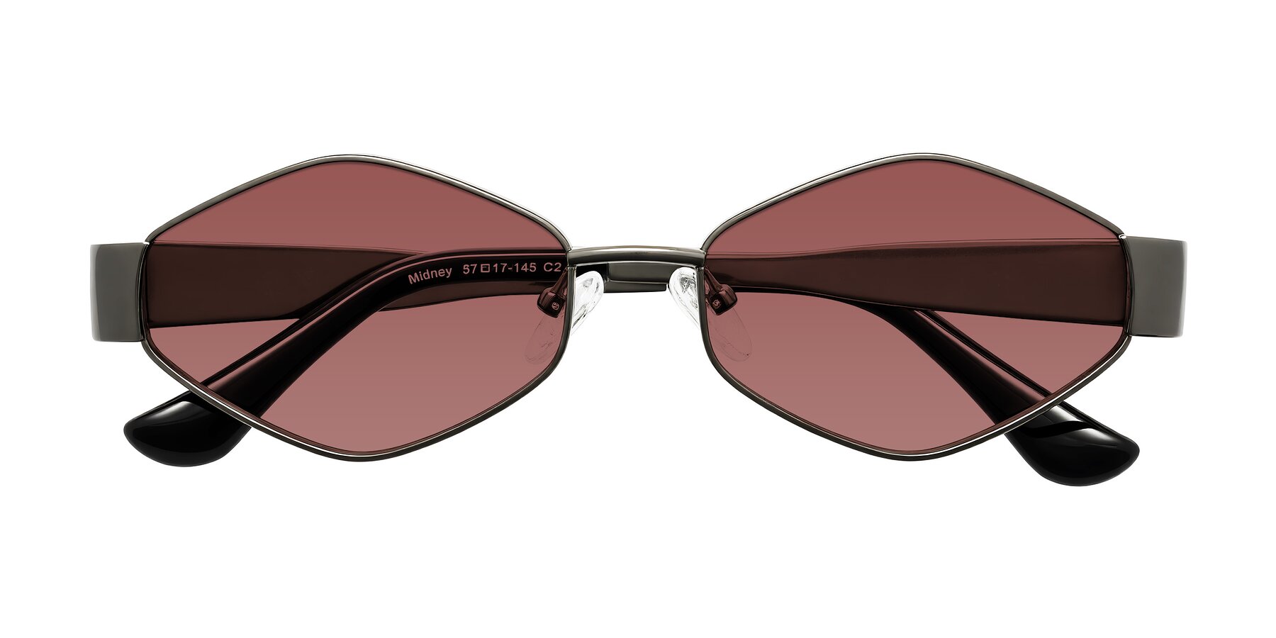 Folded Front of Midney in Gunmetal with Garnet Tinted Lenses