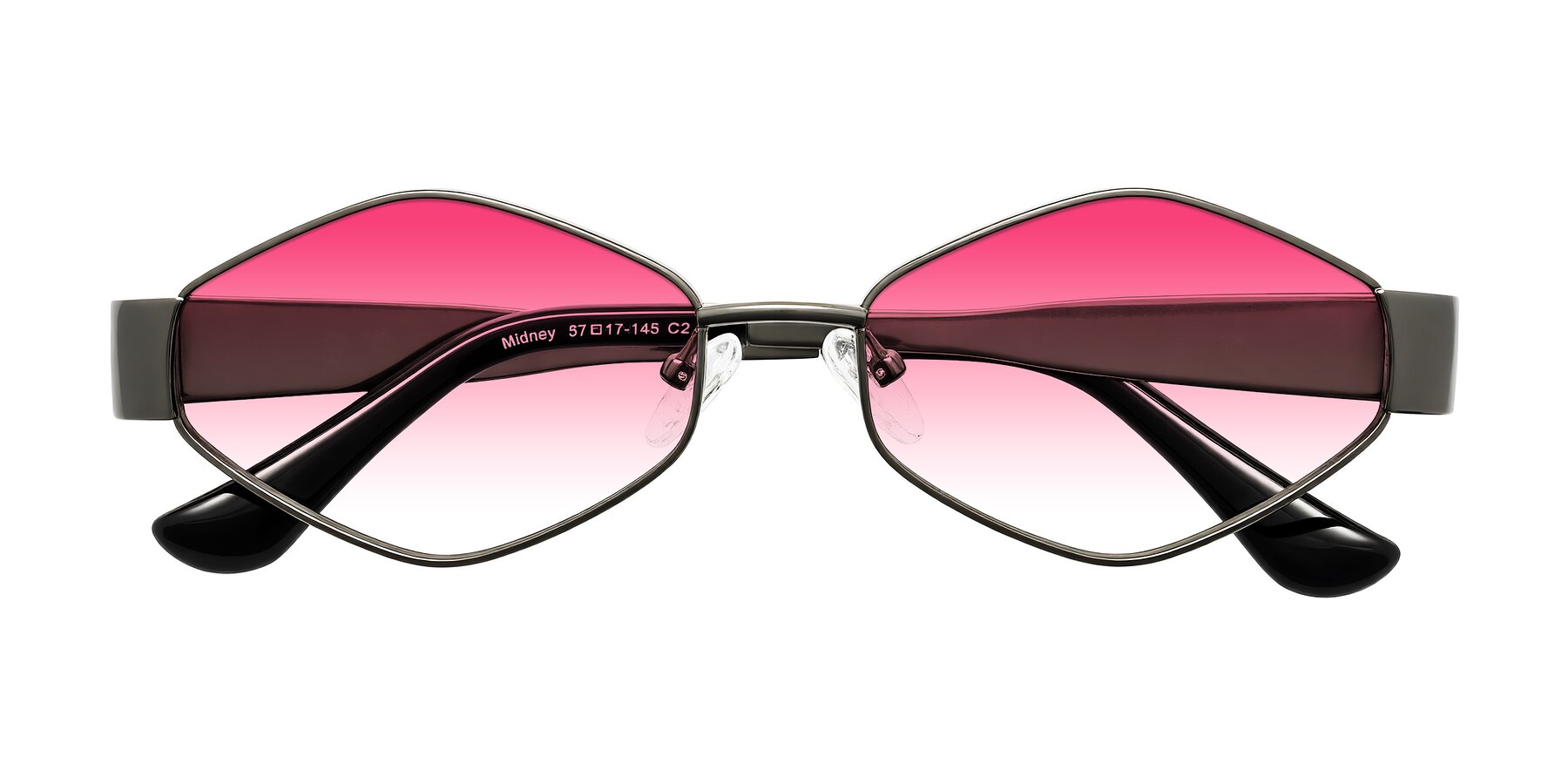 Folded Front of Midney in Gunmetal with Pink Gradient Lenses