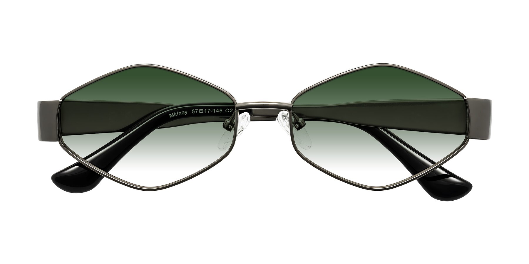 Folded Front of Midney in Gunmetal with Green Gradient Lenses